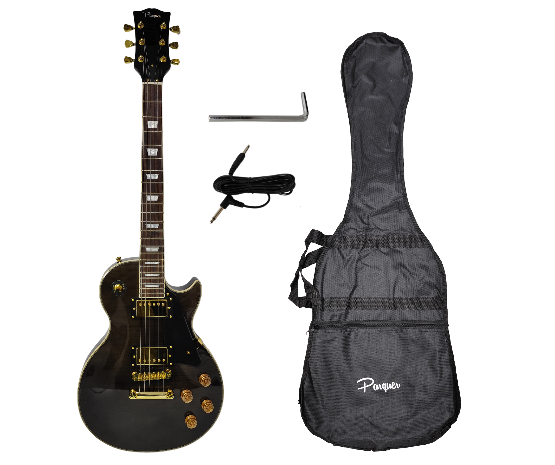 Guitarra Eléctrica Tipo Les Paul Parquer Negra con Funda