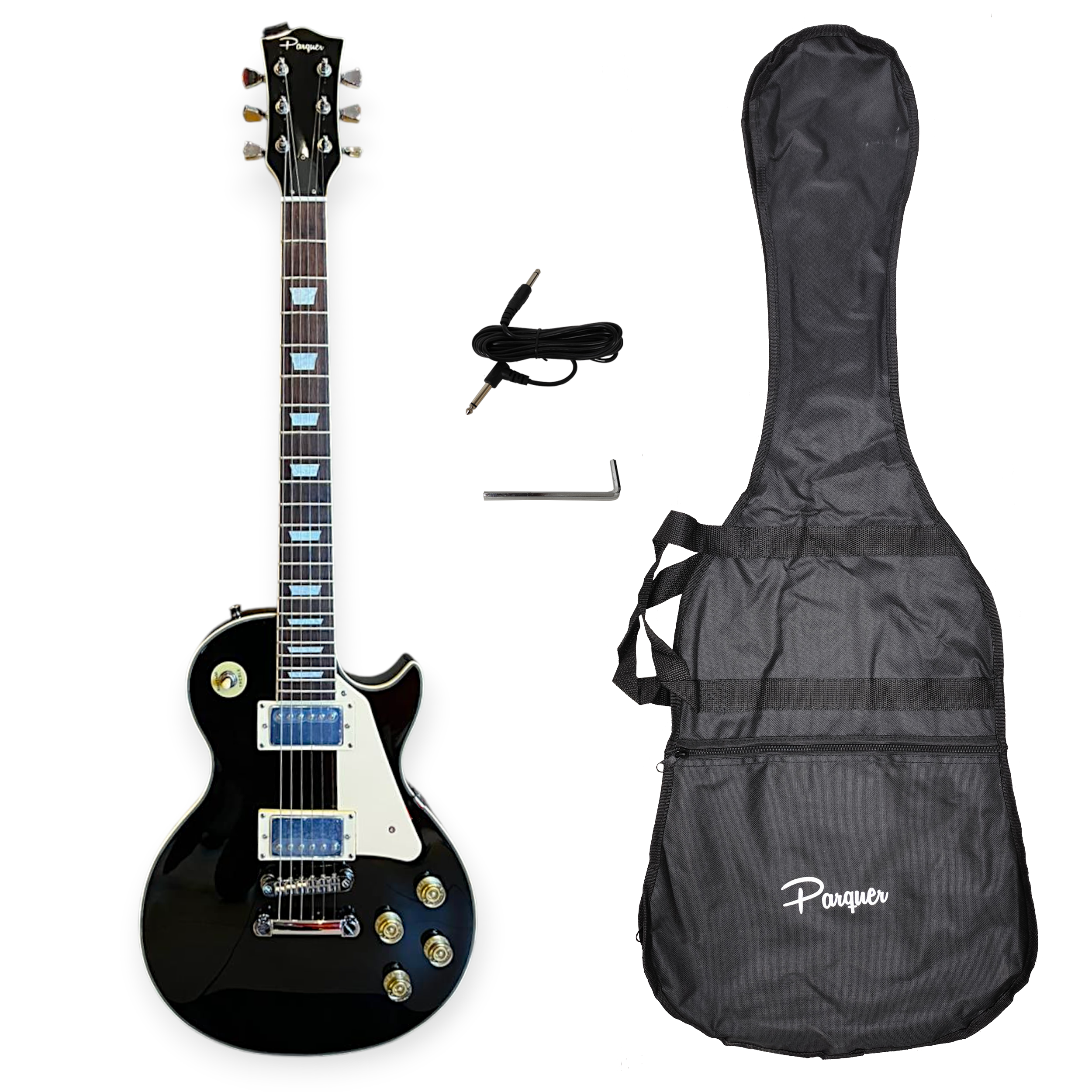 Guitarra Eléctrica Tipo Les Paul Parquer Negra con Funda