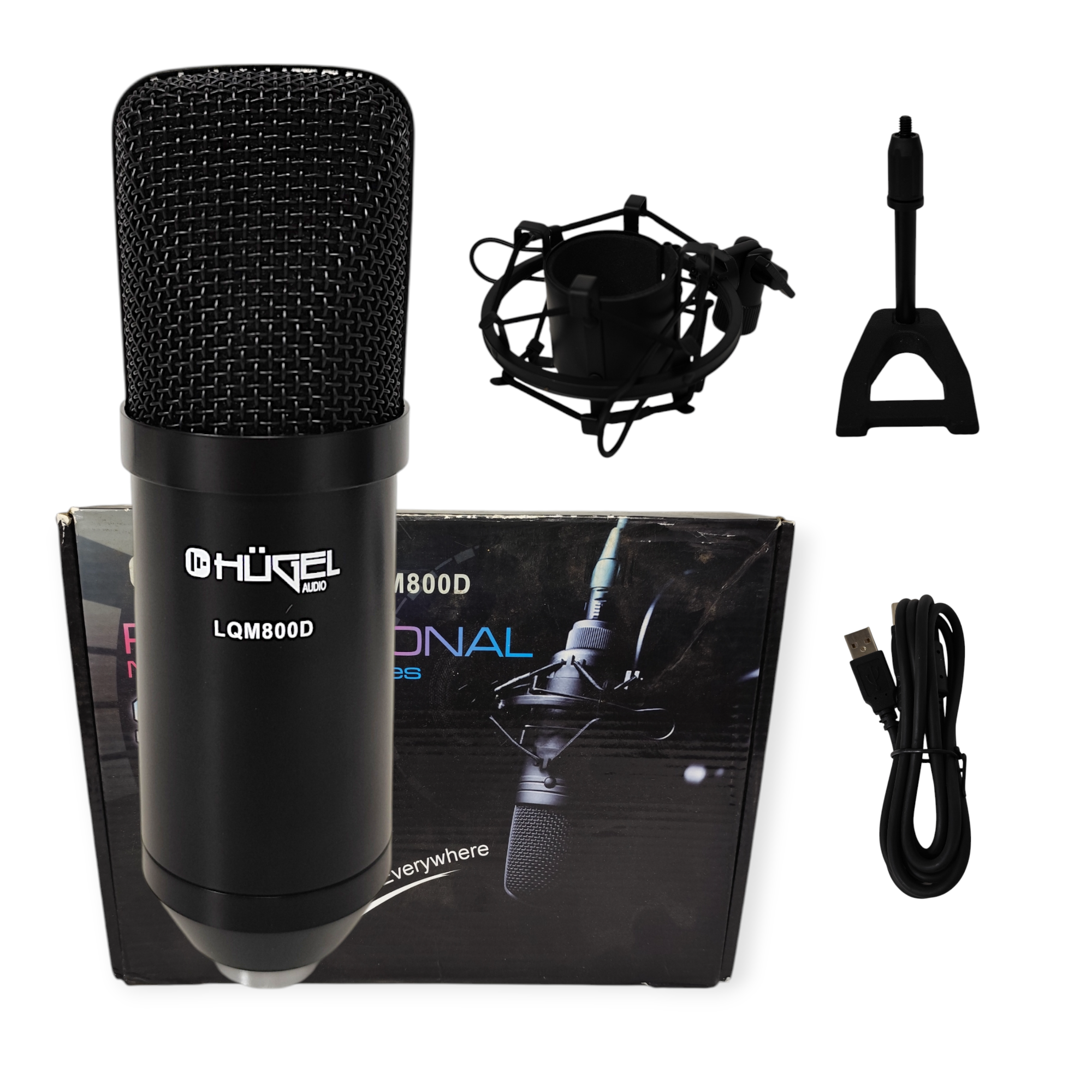 Kit Micrófono Condenser Hügel USB Cardioide Araña Cable