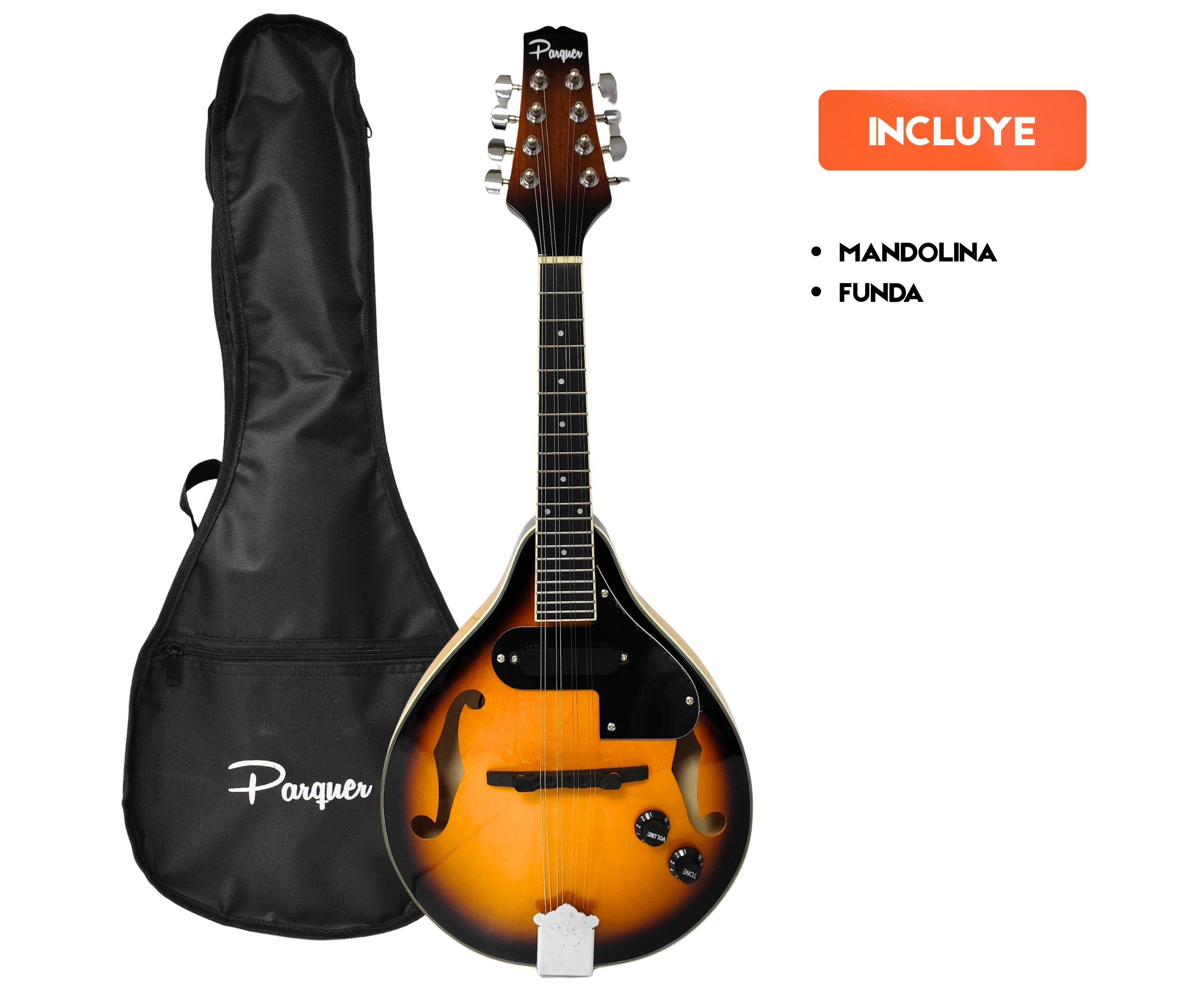 Mandolina Parquer Electroacústica Sunburst con Microfono - Imagen 4