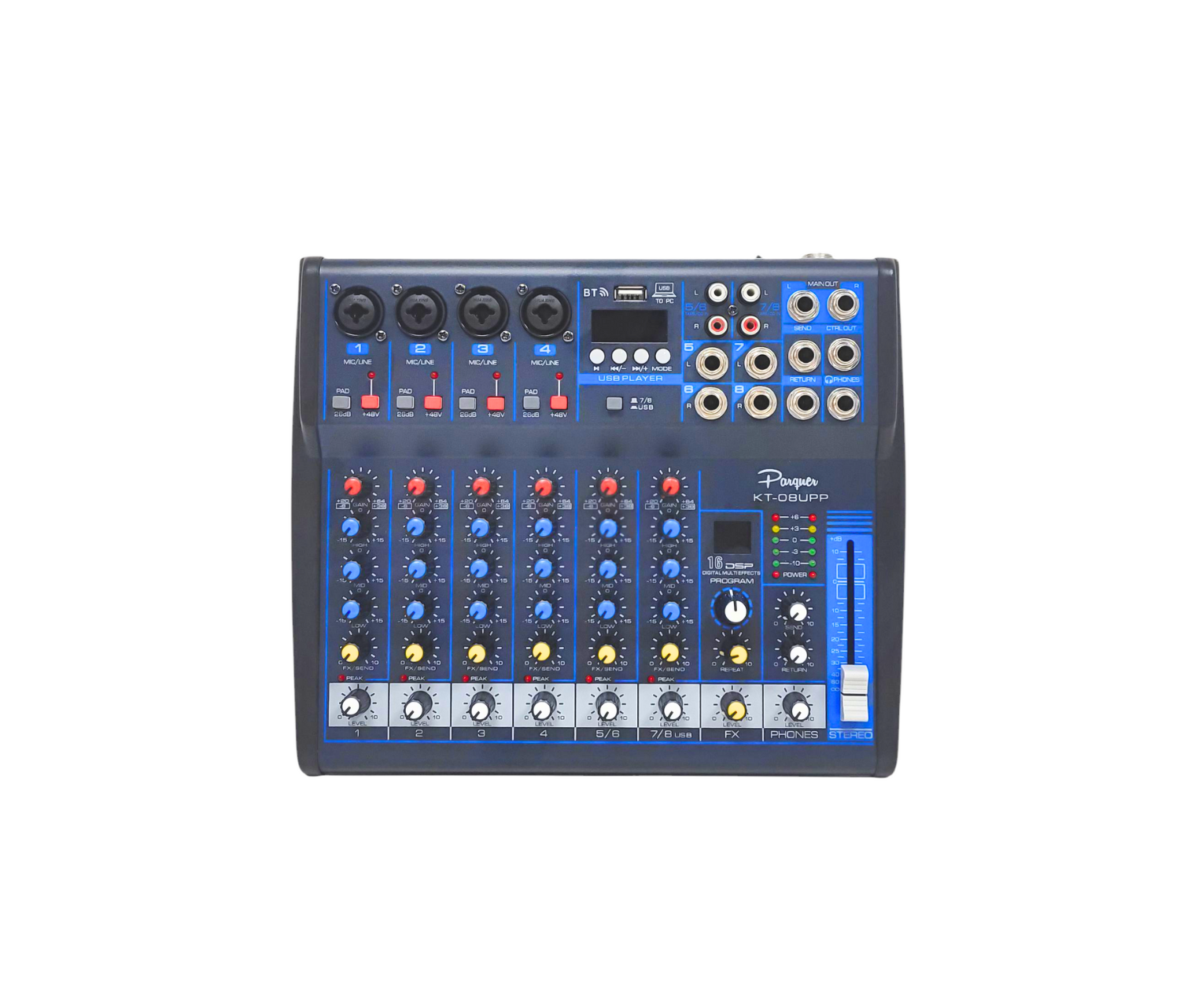 Consola Mixer 8 Canales Parquer Kt-08up 4 Mono 2 Stereo