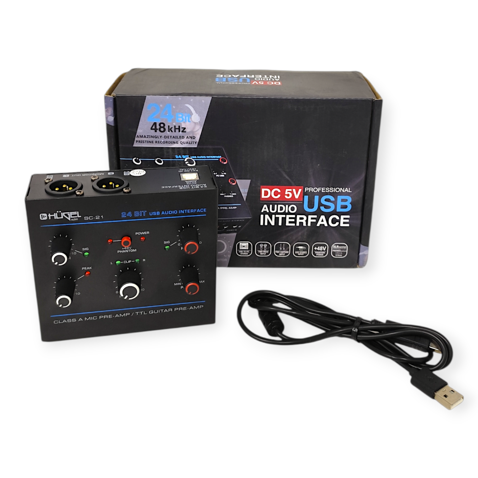 Consola Mixer Interfaz Hügel 2 Canales Pc USB Guitarra