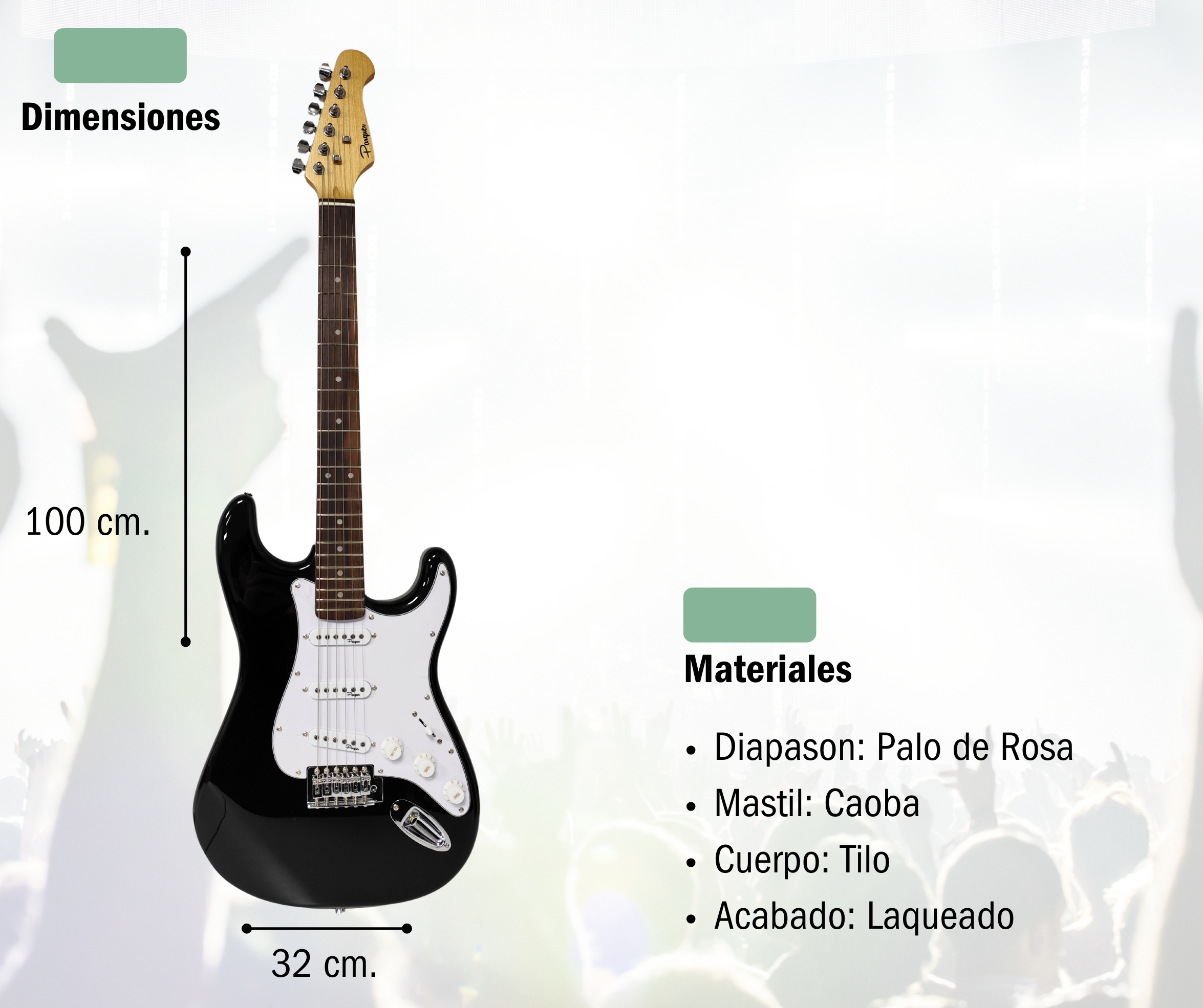 Guitarra Eléctrica Stratocaster Parquer Negra con Funda - Imagen 4