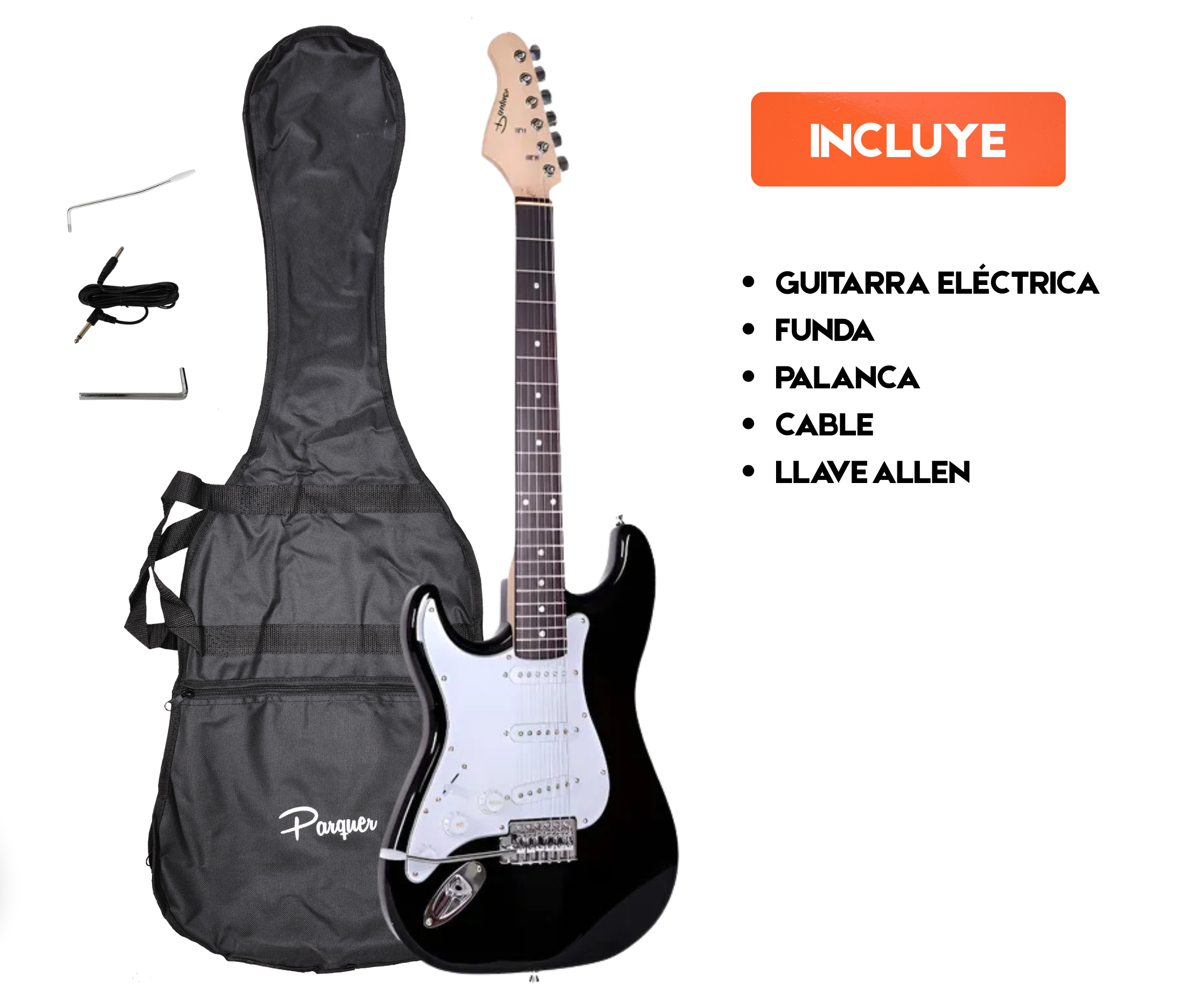 Guitarra Eléctrica Stratocaster Parquer Para Zurdos con Funda - Imagen 3