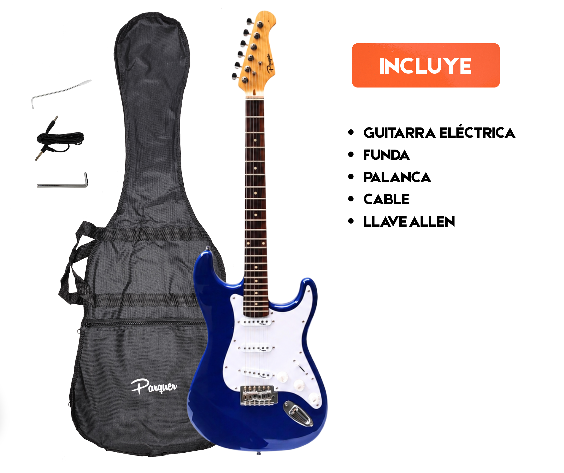 Guitarra Eléctrica Stratocaster Parquer Azul Con Funda - Imagen 3