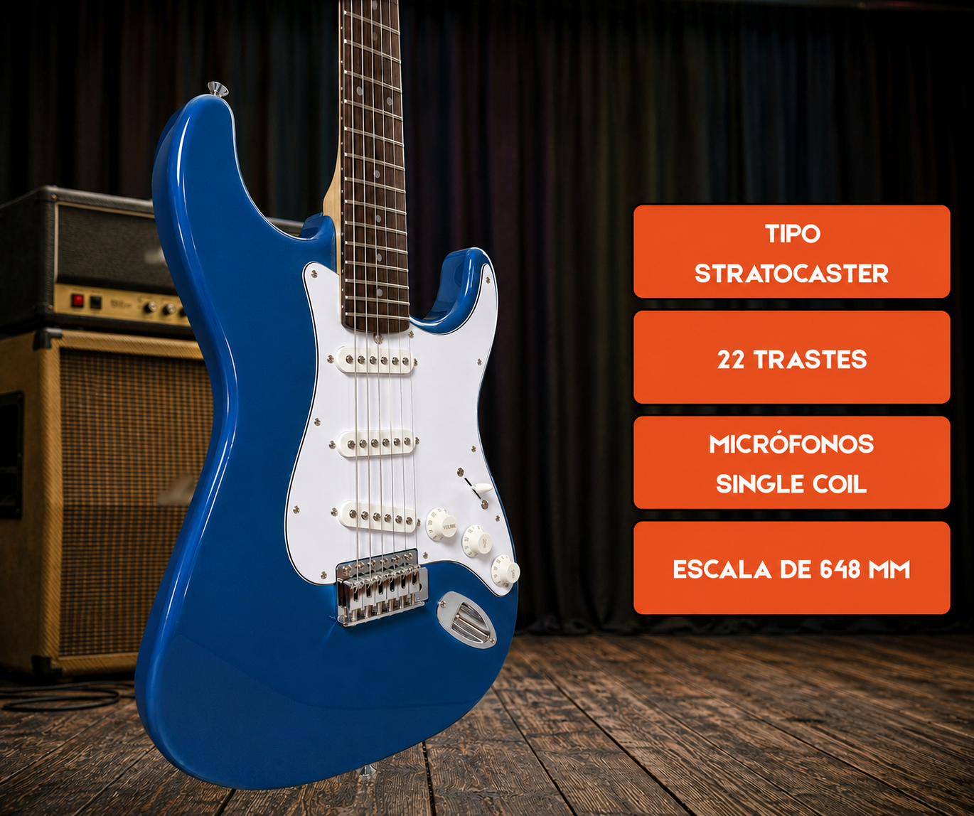 Guitarra Eléctrica Stratocaster Parquer Azul Con Funda - Imagen 2