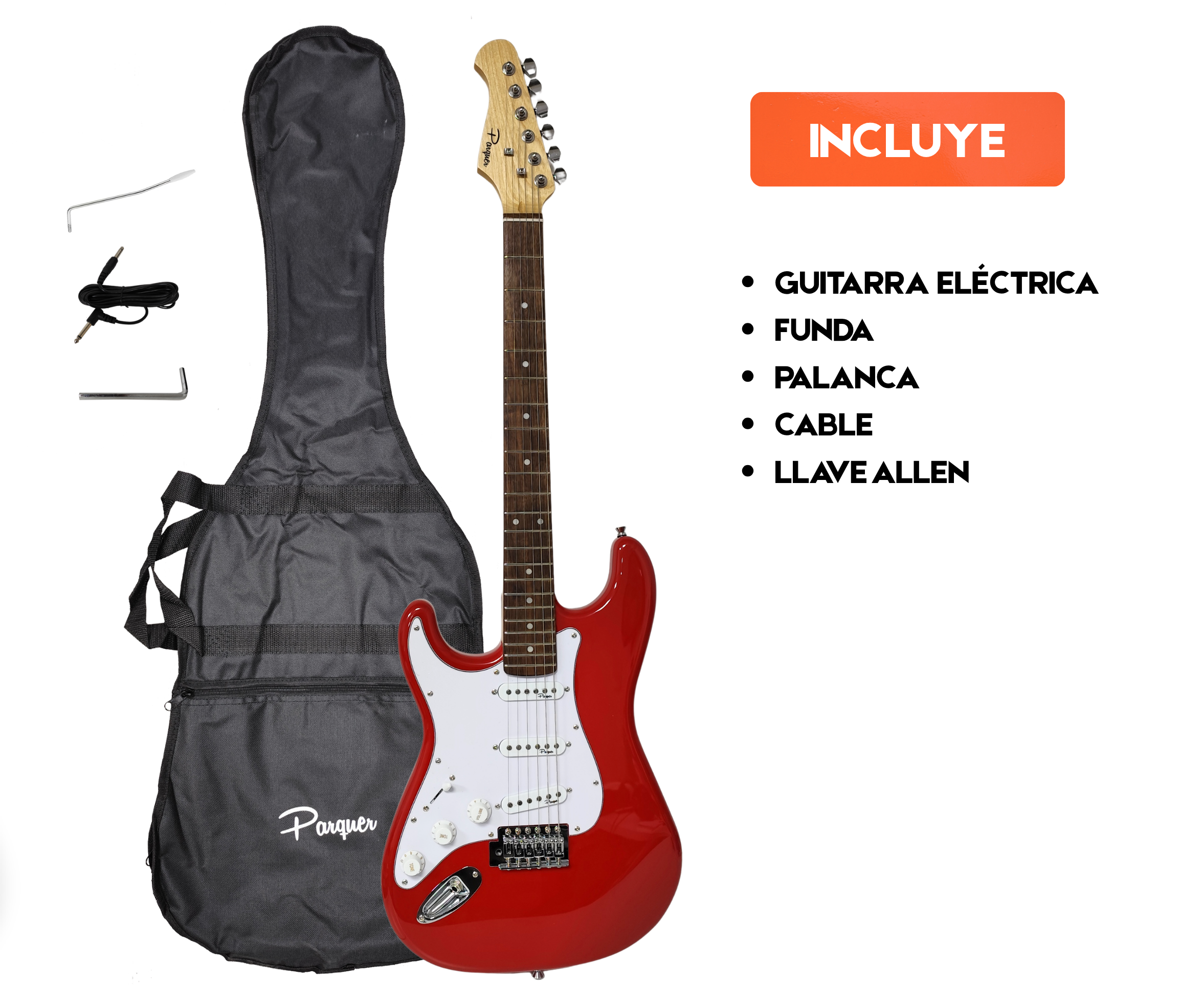 Guitarra Eléctrica Stratocaster Parquer Para Zurdos con Funda - Imagen 2