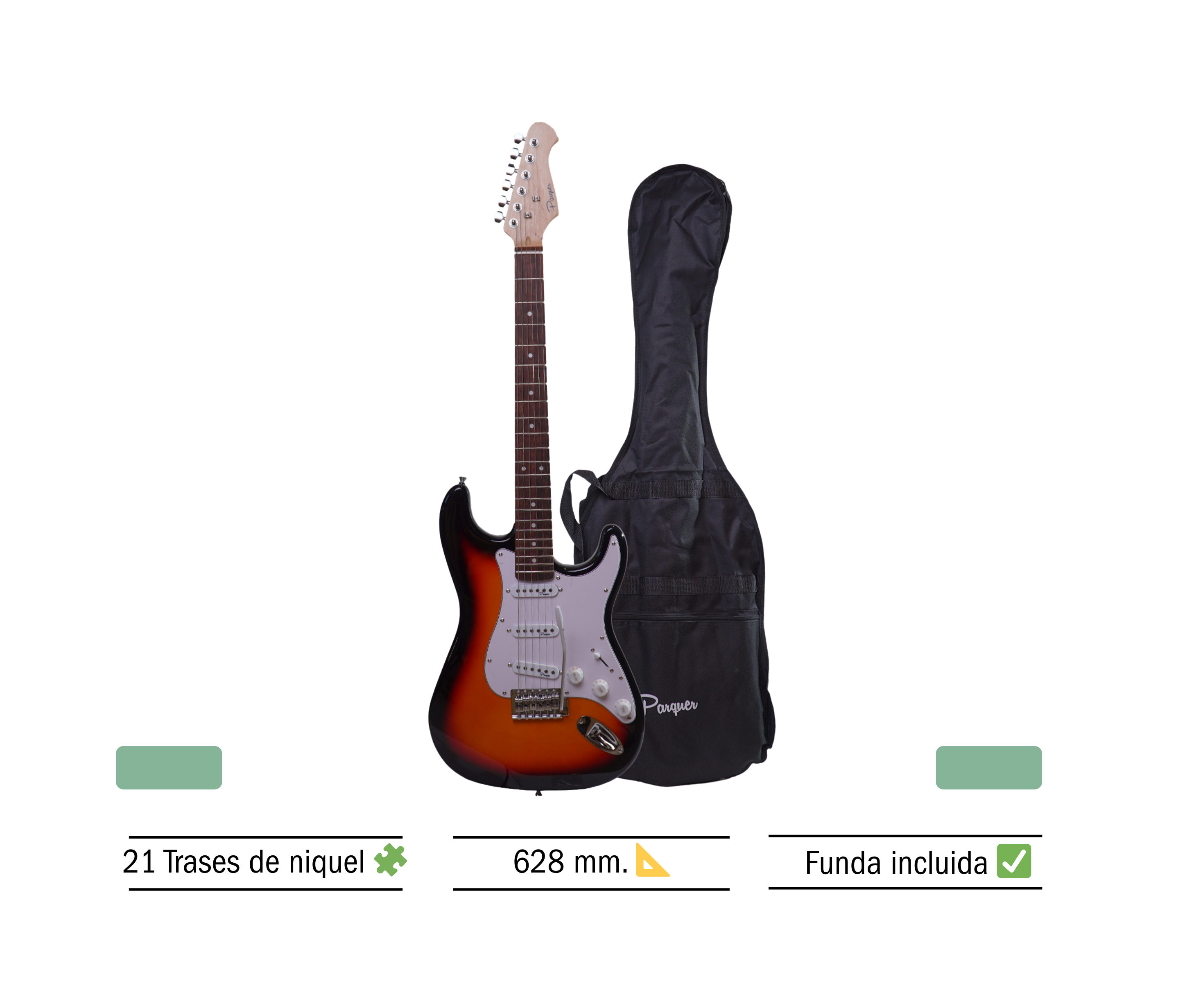 Guitarra Eléctrica Stratocaster Parquer Sunburst con Funda - Imagen 5