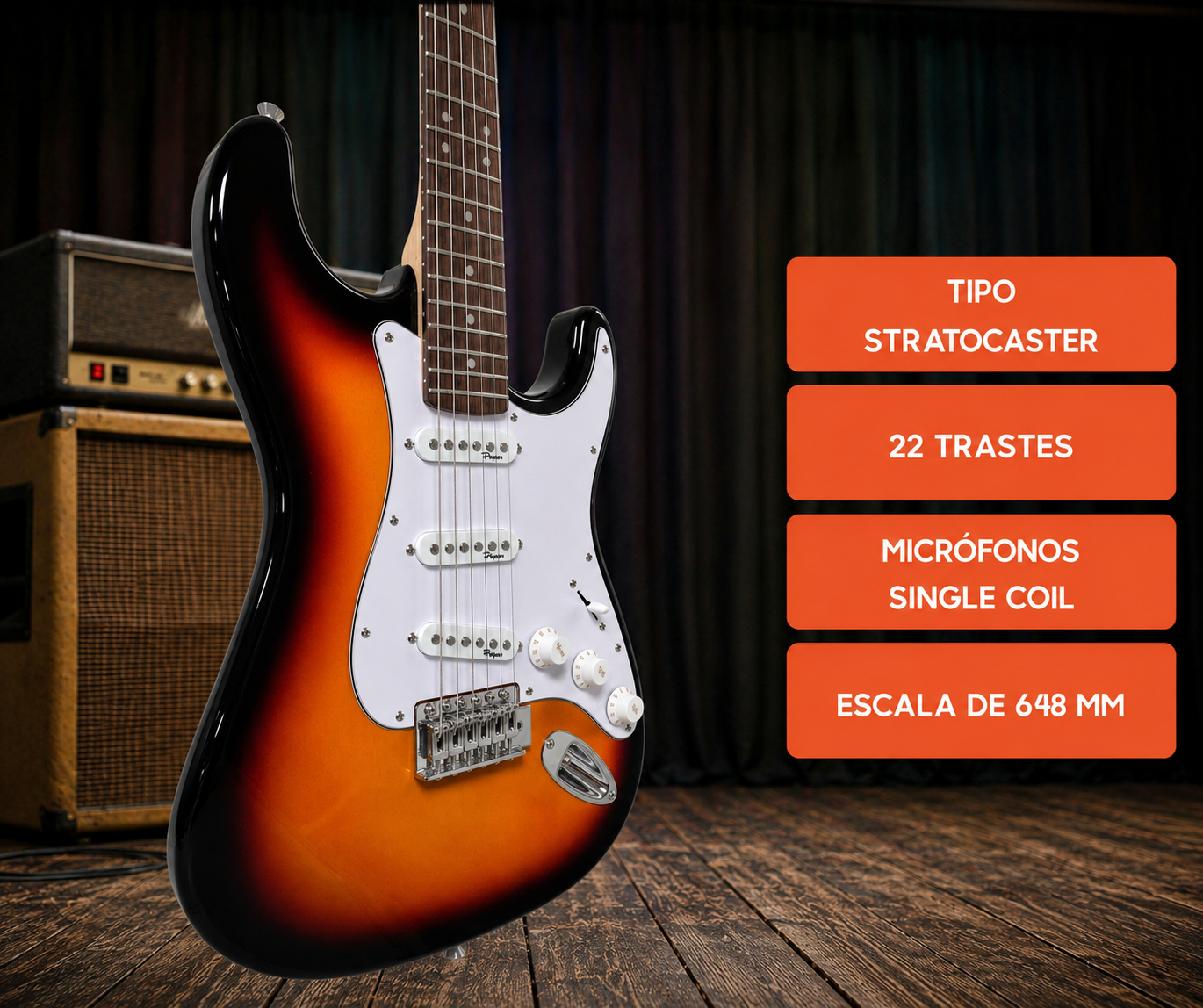 Guitarra Eléctrica Stratocaster Parquer Sunburst con Funda - Imagen 3