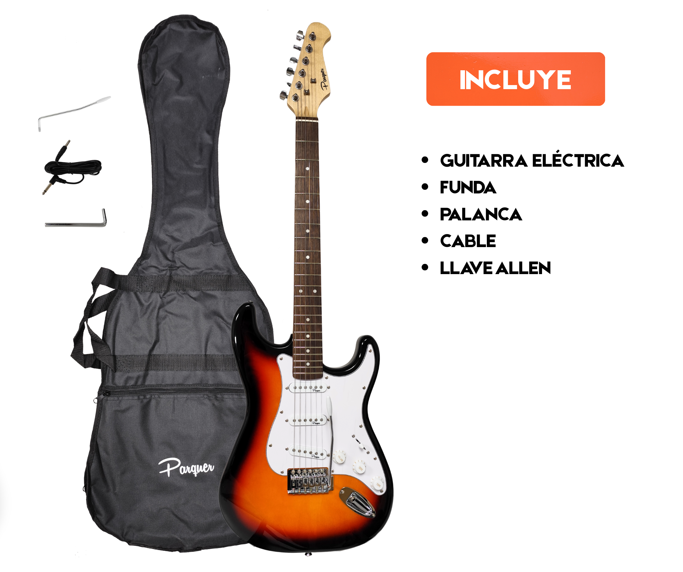 Guitarra Eléctrica Stratocaster Parquer Sunburst con Funda - Imagen 4