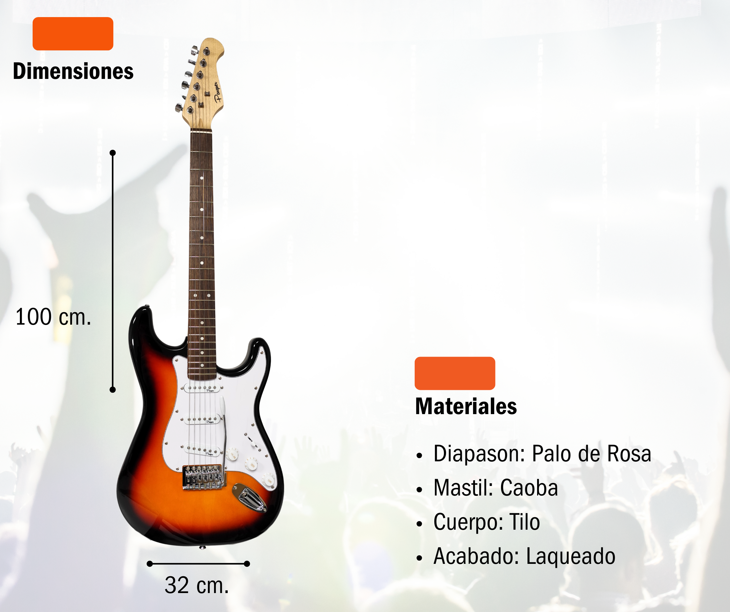 Guitarra Eléctrica Stratocaster Parquer Sunburst con Funda - Imagen 5