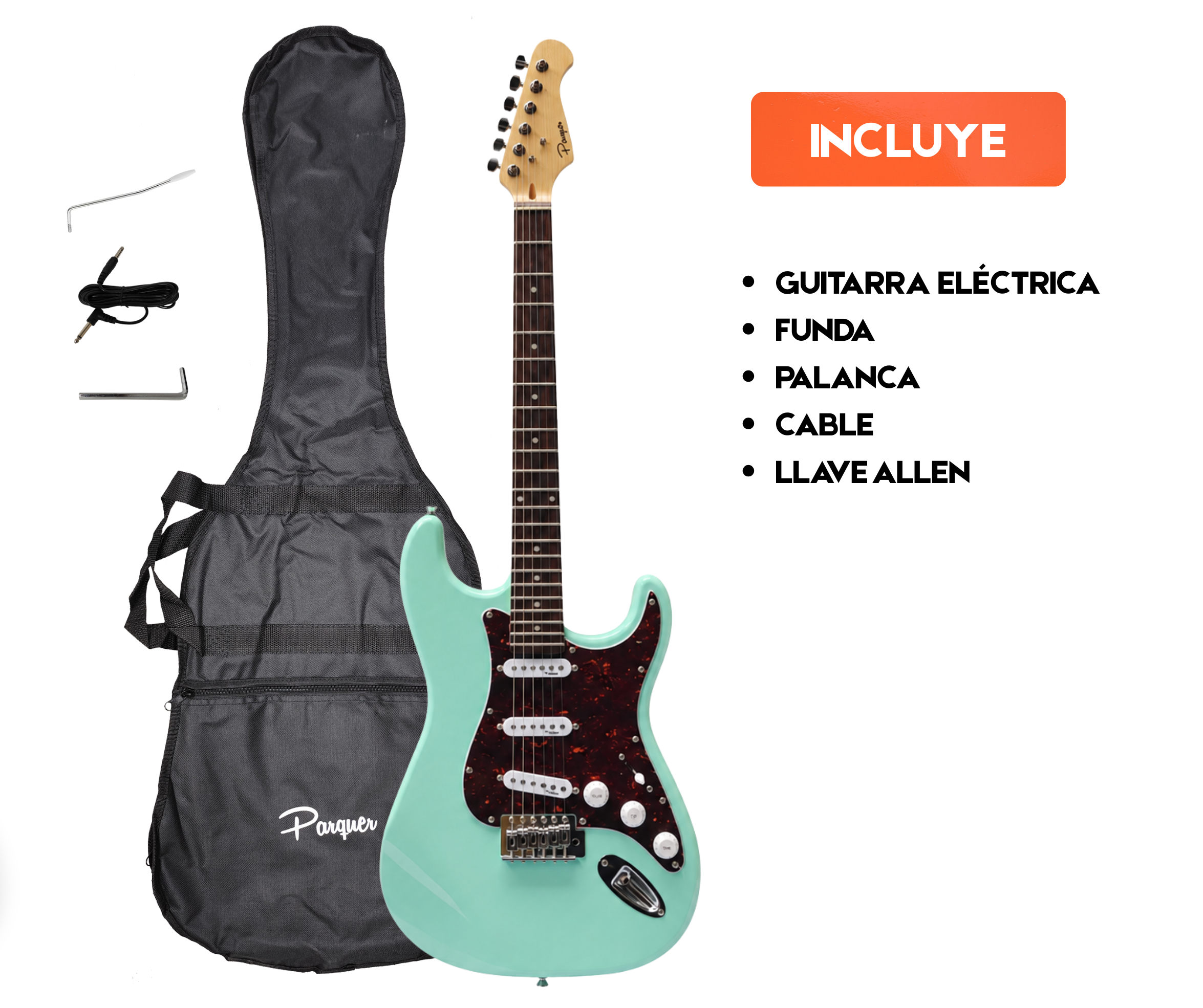 Guitarra Eléctrica Stratocaster Parquer Celeste Surf Funda - Imagen 3