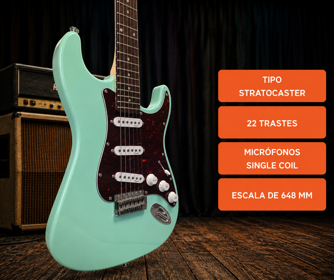 Guitarra Eléctrica Stratocaster Parquer Celeste Surf Funda - Imagen 5