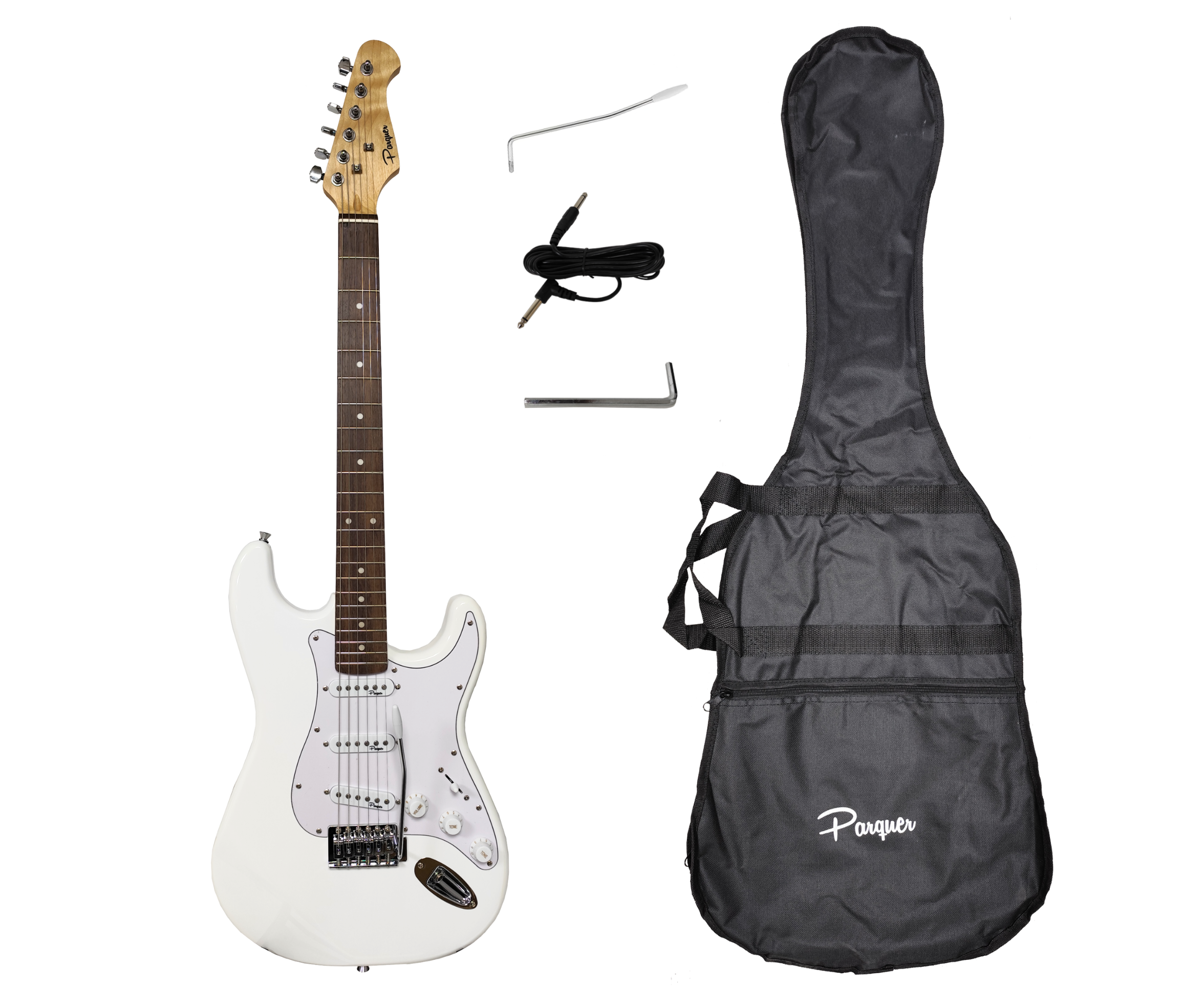Guitarra Eléctrica Parquer Stratocaster Blanca con Funda