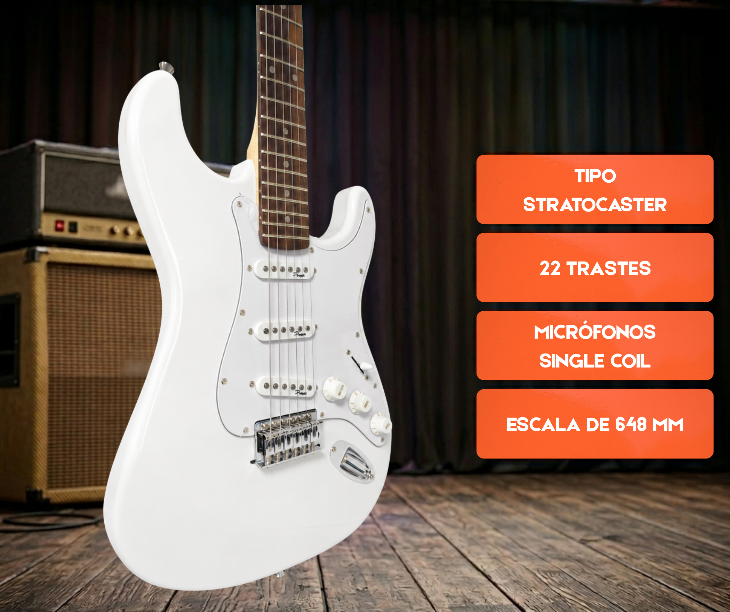 Guitarra Eléctrica Parquer Stratocaster Blanca con Funda - Imagen 2