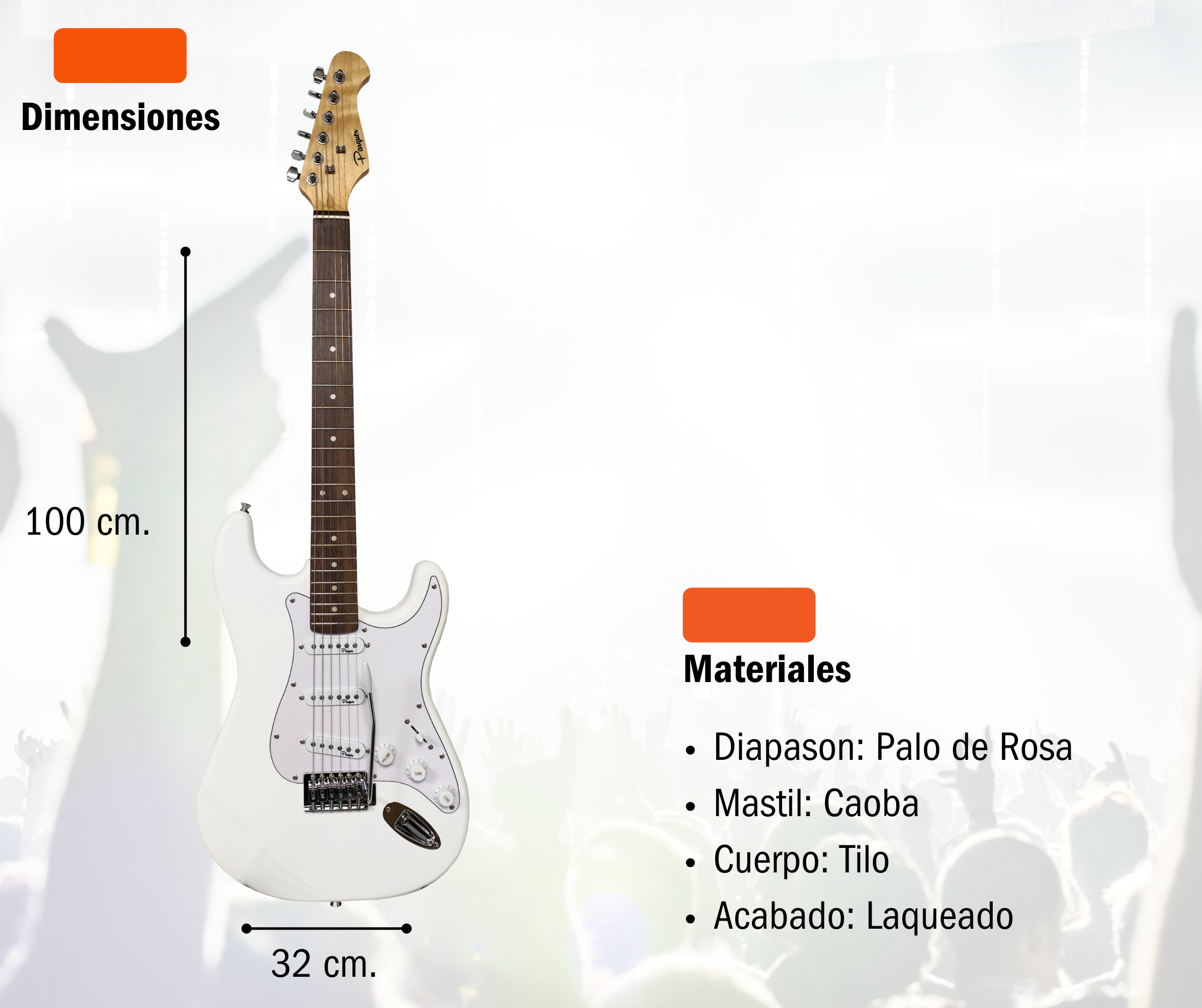 Guitarra Eléctrica Parquer Stratocaster Blanca con Funda - Imagen 3