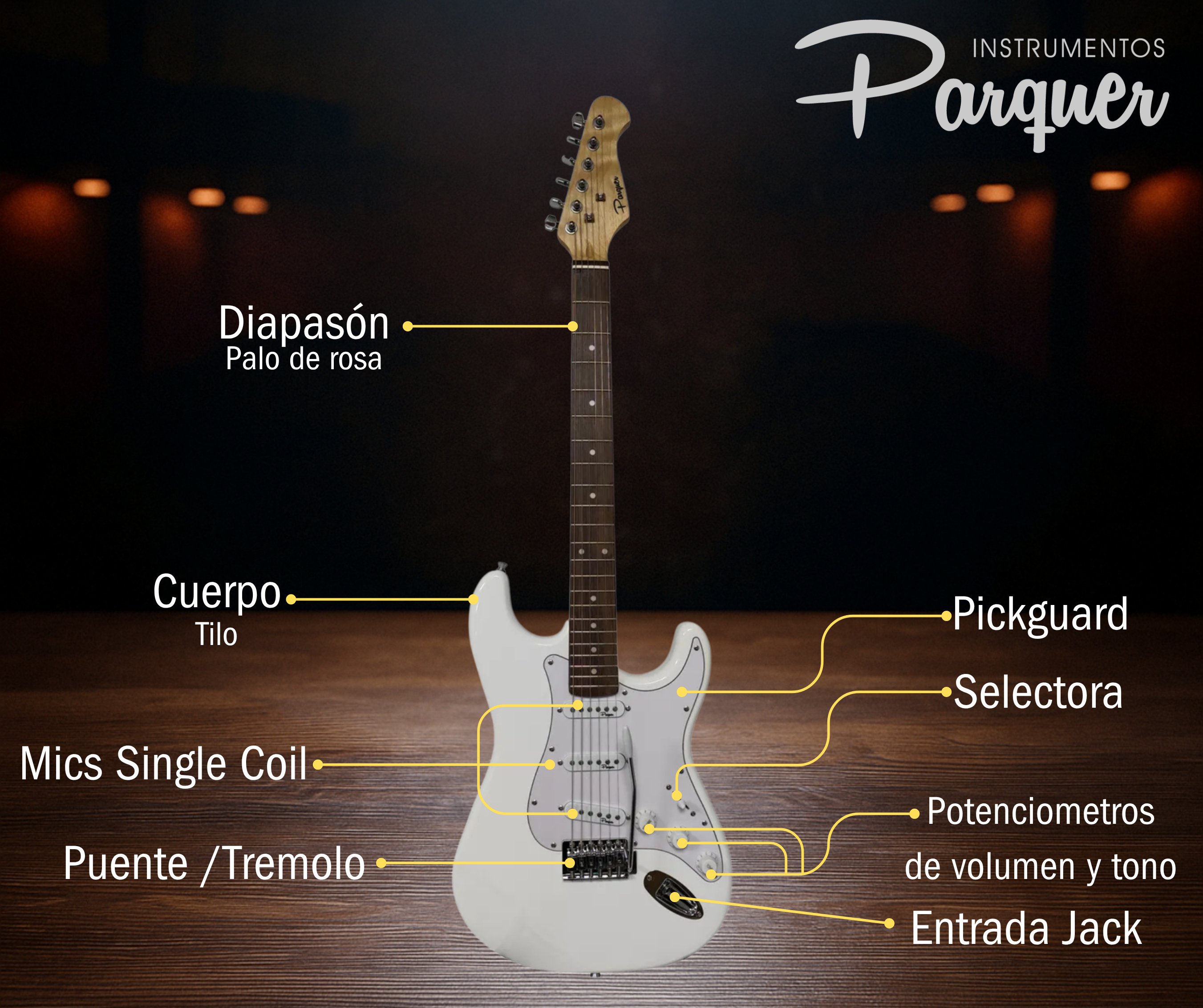 Guitarra Eléctrica Parquer Stratocaster Blanca con Funda - Imagen 2