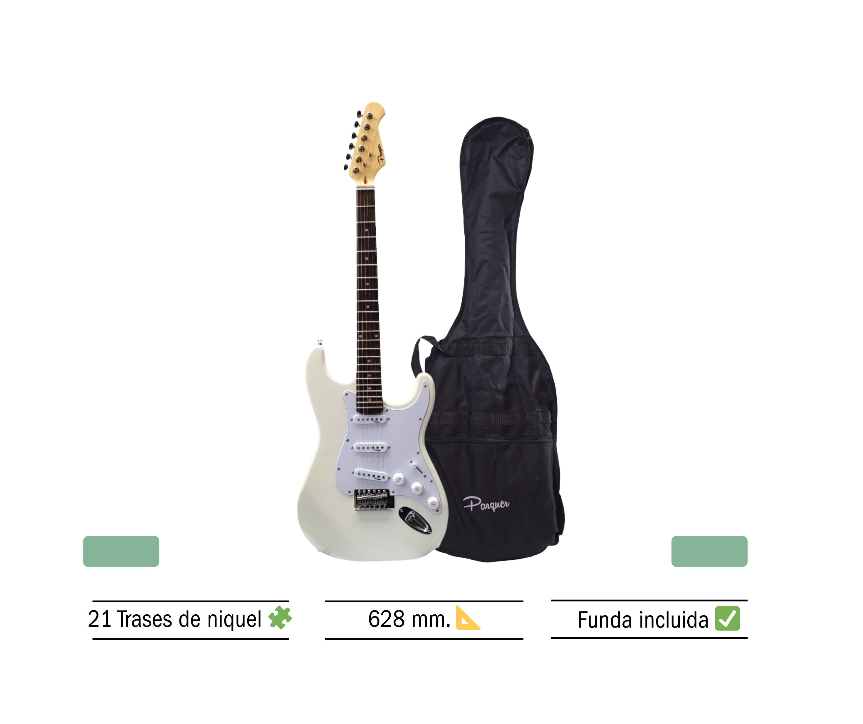 Guitarra Eléctrica Parquer Stratocaster Blanca con Funda - Imagen 3