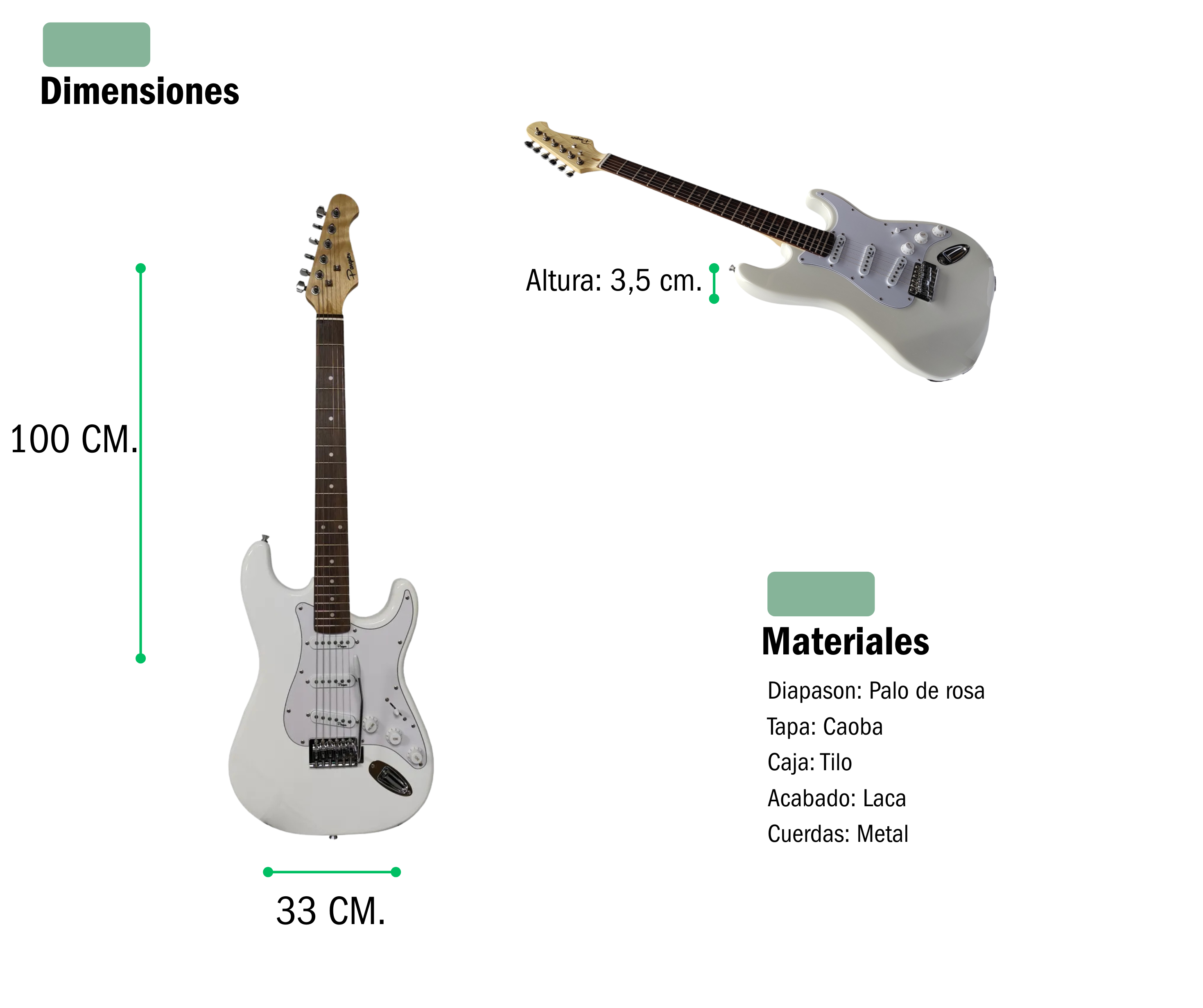 Guitarra Eléctrica Parquer Stratocaster Blanca con Funda - Imagen 4
