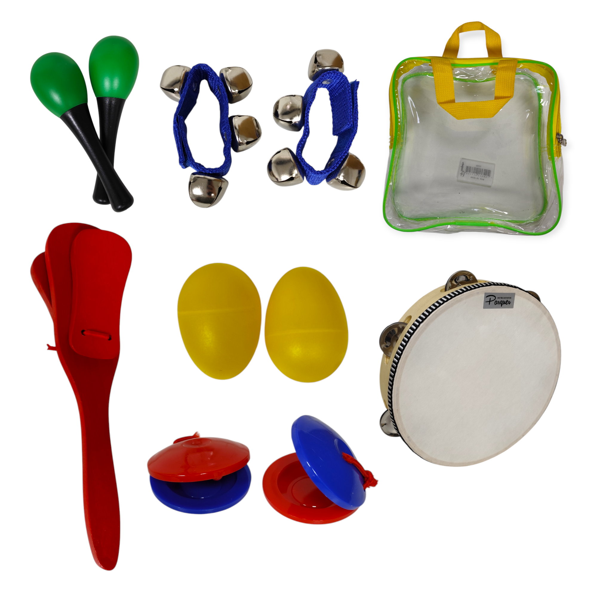 Set Percusión Infantil Parquer Tz6h Maracas Pandeiro