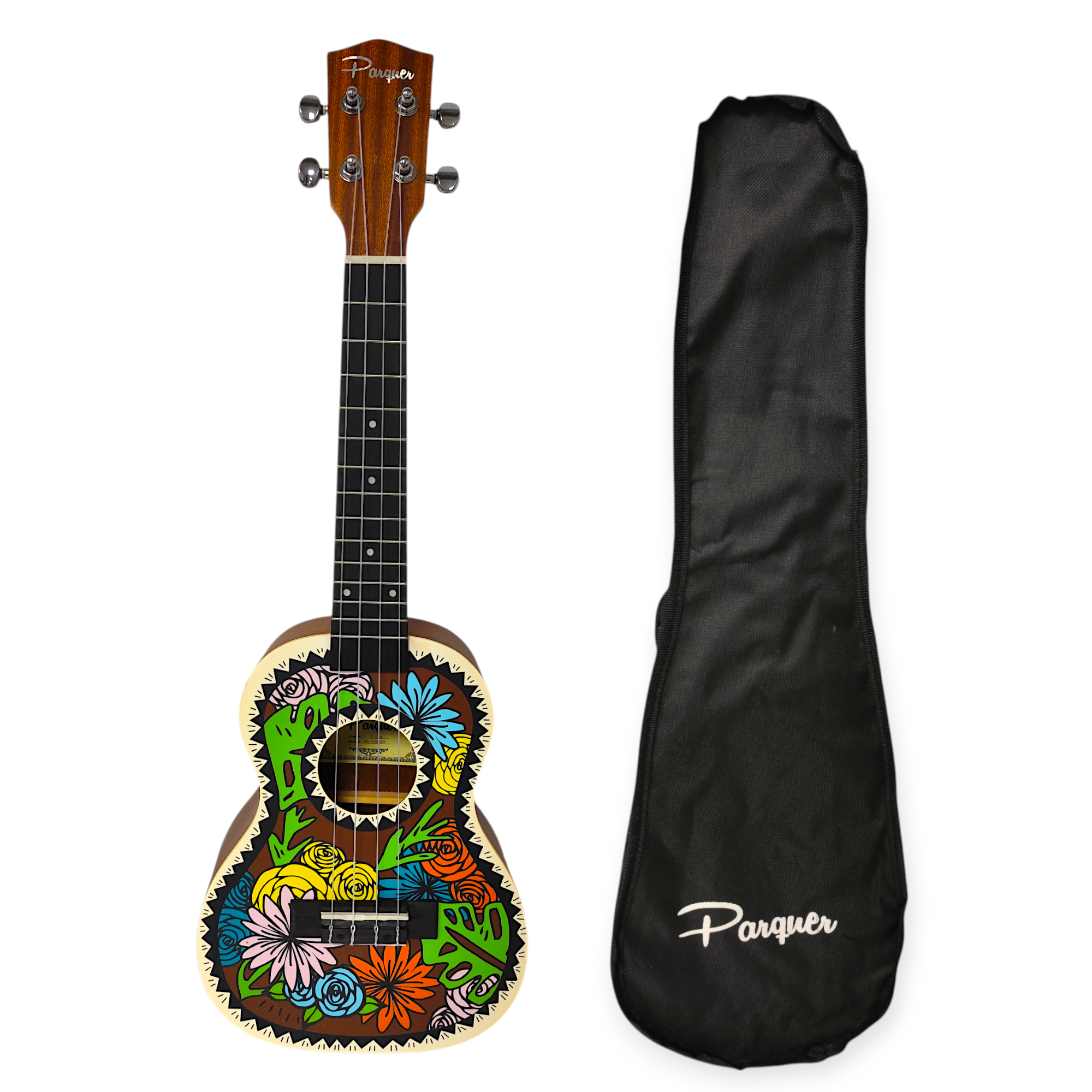 Ukelele Concierto Parquer Diseño Rio Flores Abeto Funda