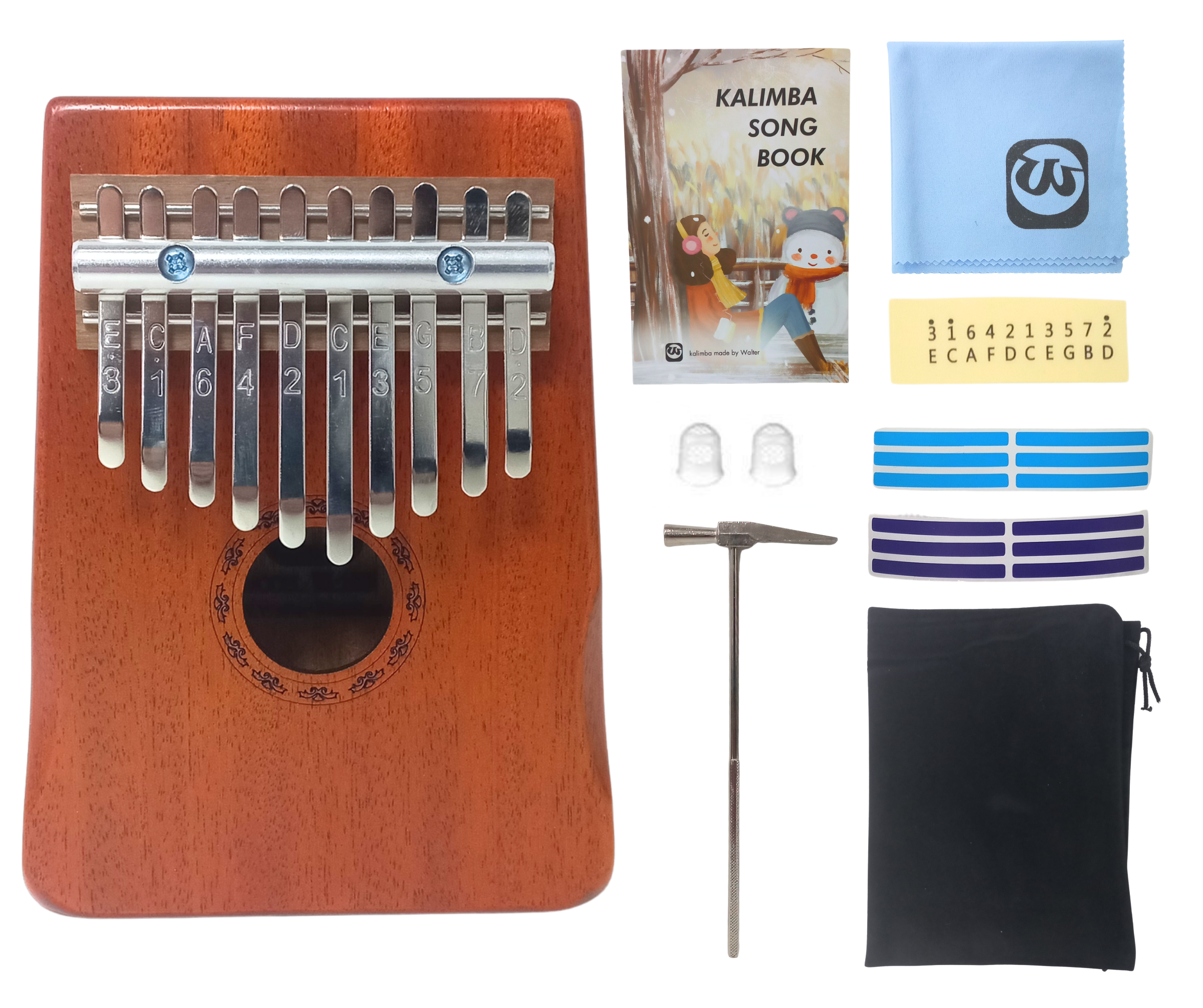Kalimba Acústica Walter Madera Caoba 10 Notas Acero