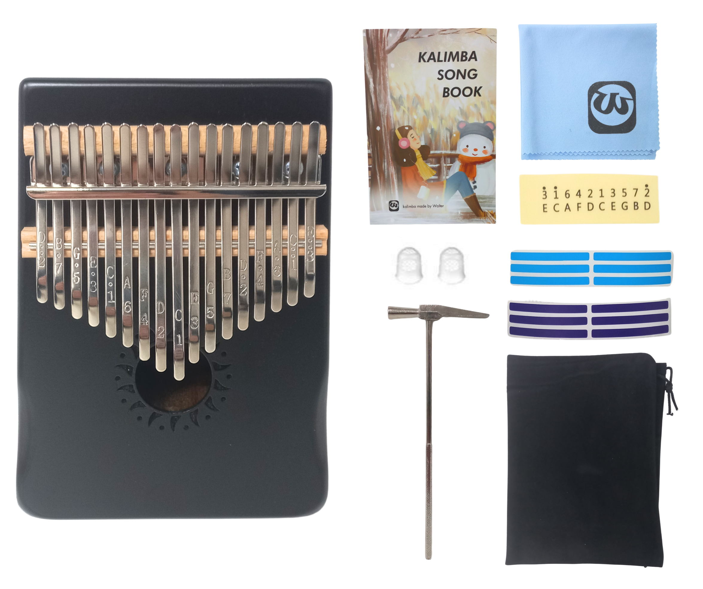 Kalimba Walter Profesional Madera Caoba Negra 17 Notas Acero