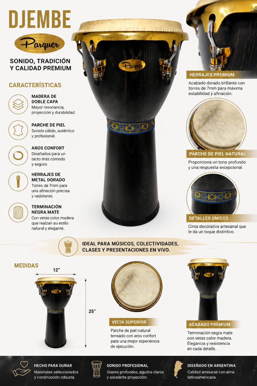 Nuevo Djembe Parquer Wonder 12 1/2 Parche de Piel - Imagen 2