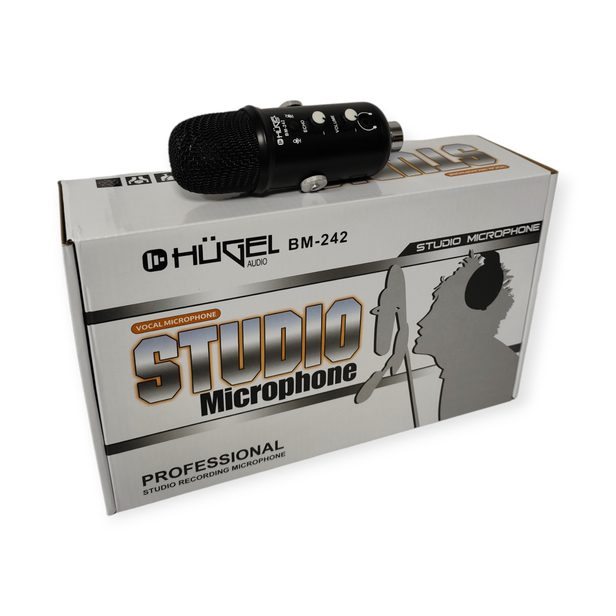 Micrófono Condenser Hügel Bm-242 USB Reverb Soporte Base - Imagen 3