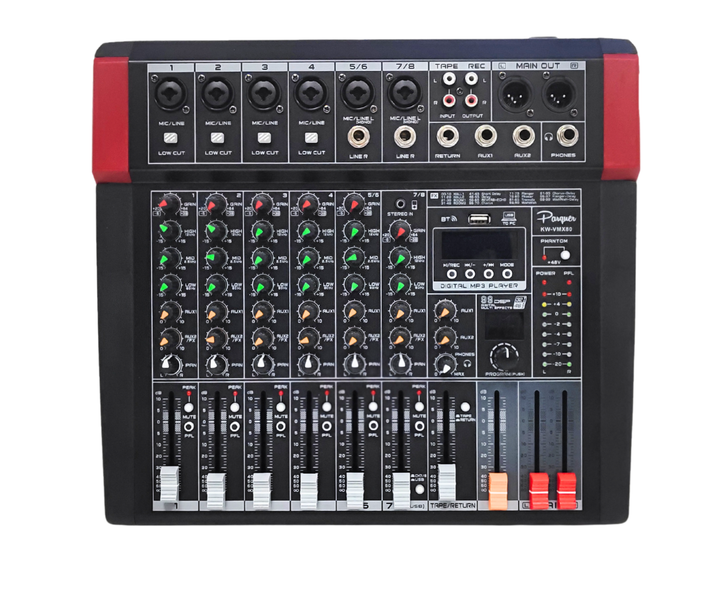 Consola Parquer Potenciada Mixer 8 Canales Stereo 150w KW-VMX80