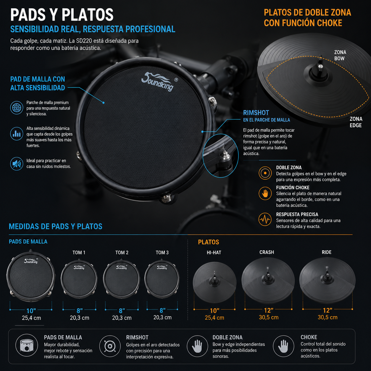 Bateria Electronica Soundking Sd220 8 Pads Mesh - Imagen 7
