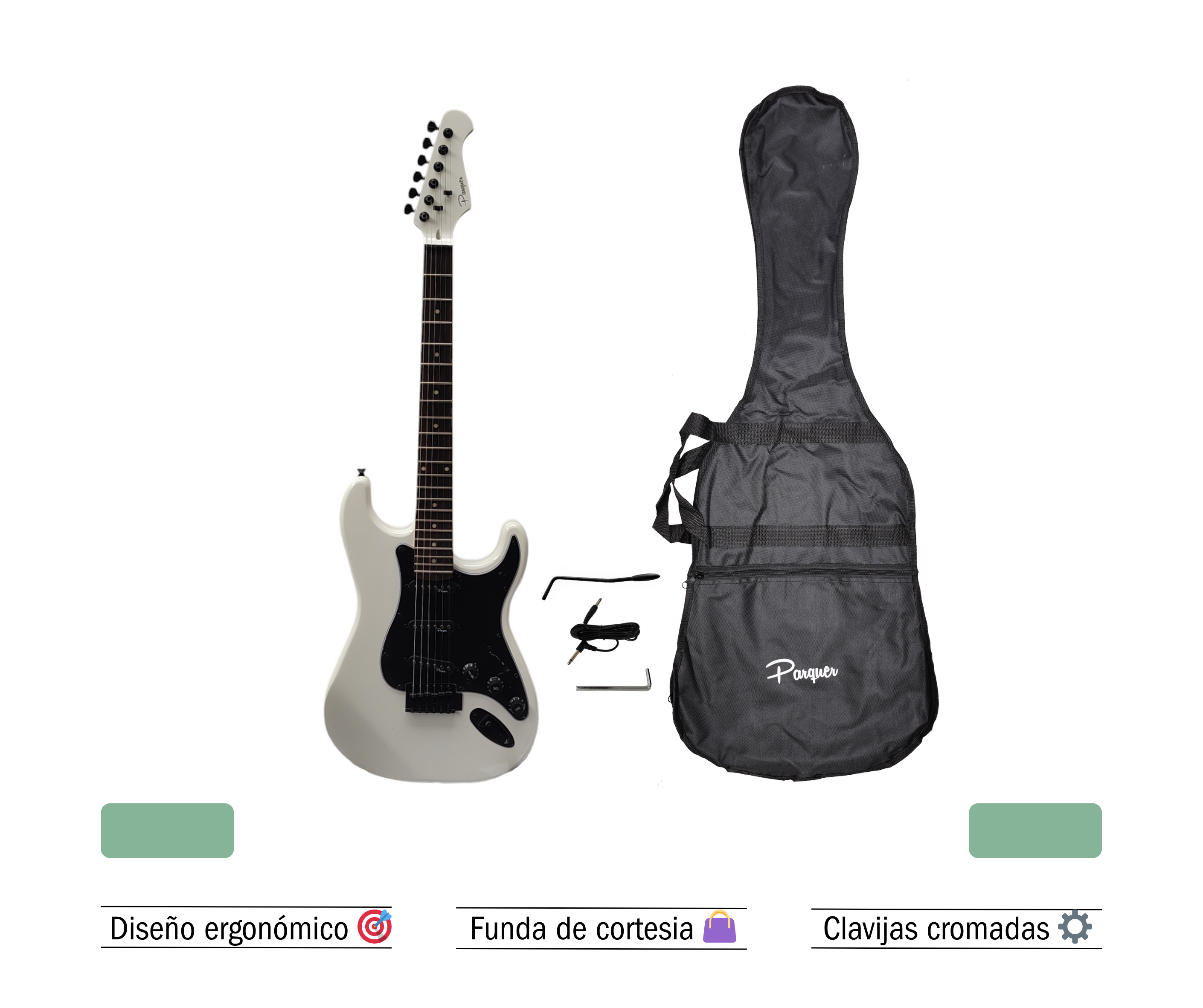 Guitarra Electrica Stratocaster Parquer Blanco Con Funda - Imagen 3