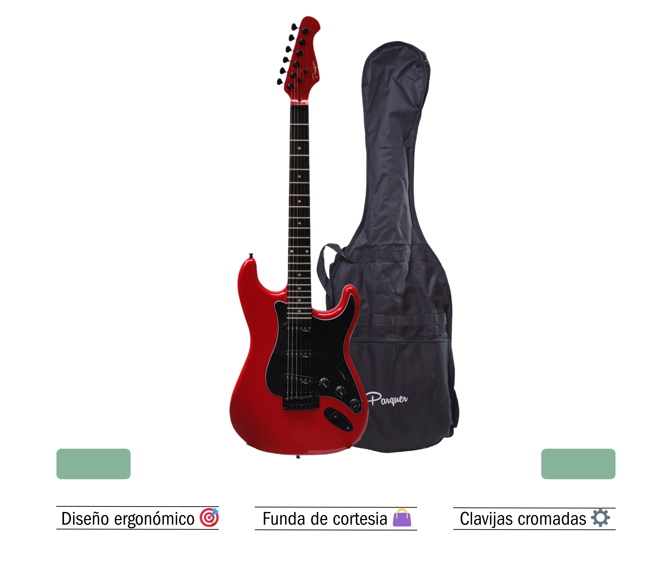Guitarra Electrica Stratocaster Parquer Rojo Con Funda - Imagen 3
