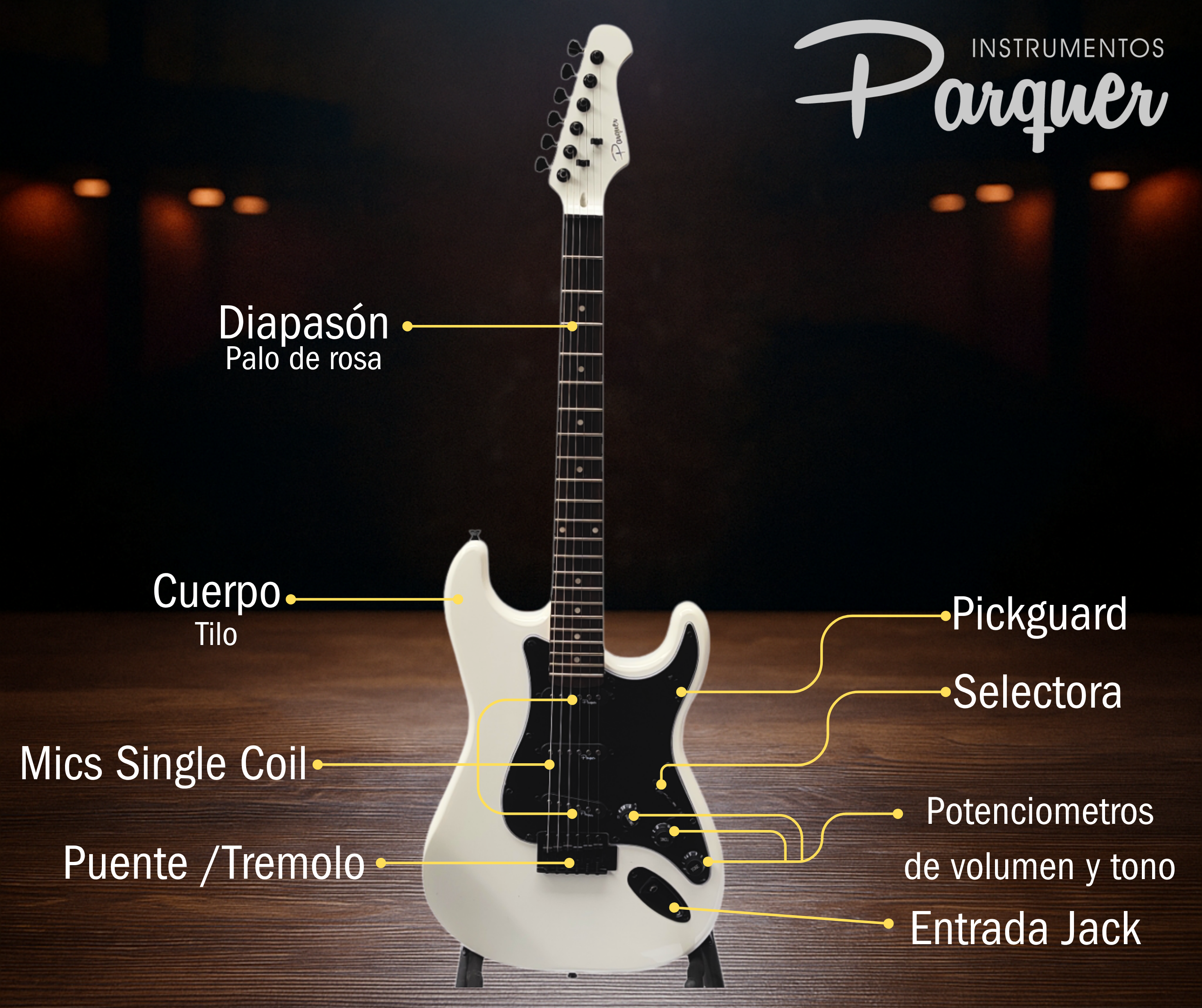 Guitarra Electrica Stratocaster Parquer Blanco Con Funda - Imagen 2
