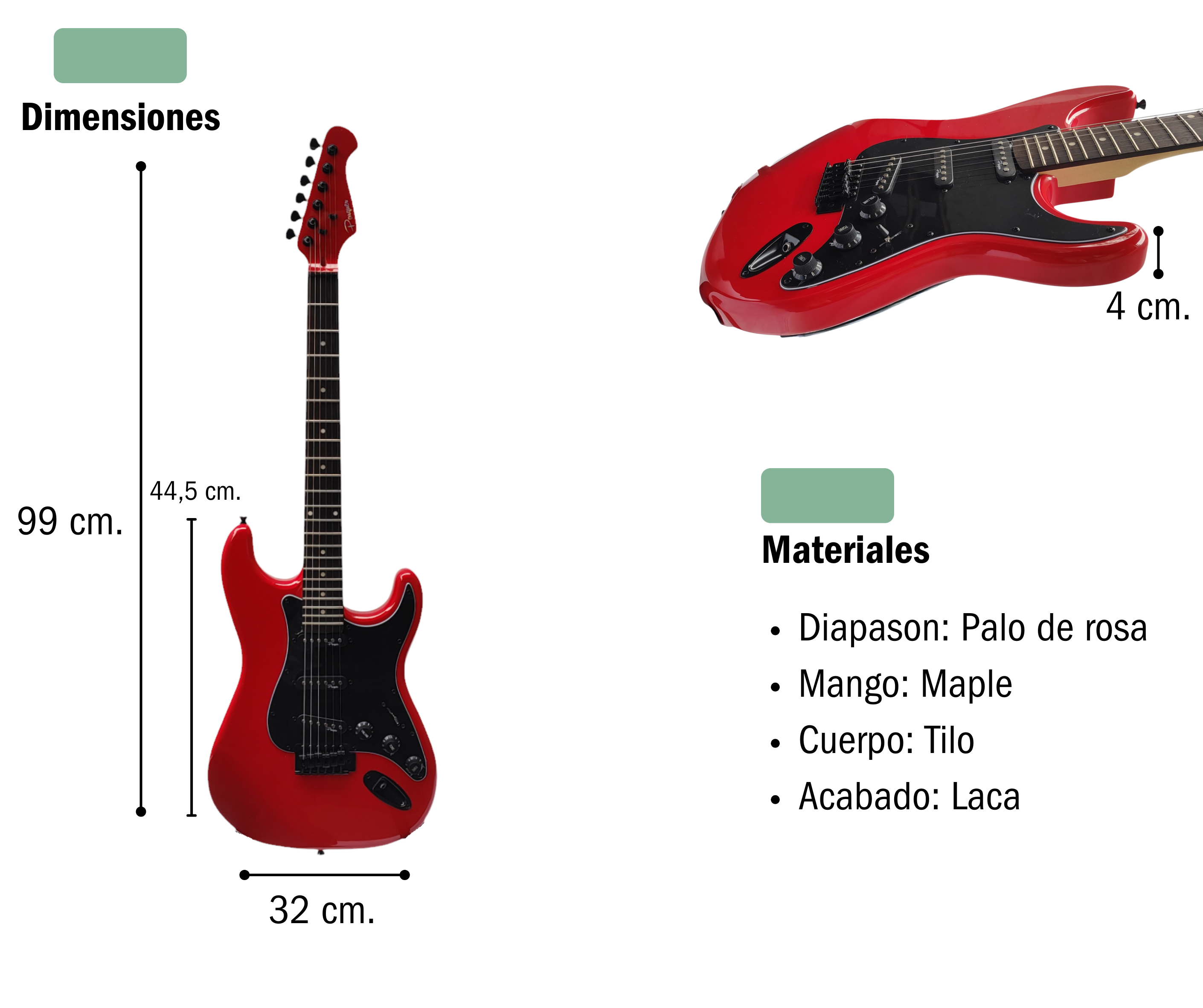 Guitarra Electrica Stratocaster Parquer Rojo Con Funda - Imagen 4
