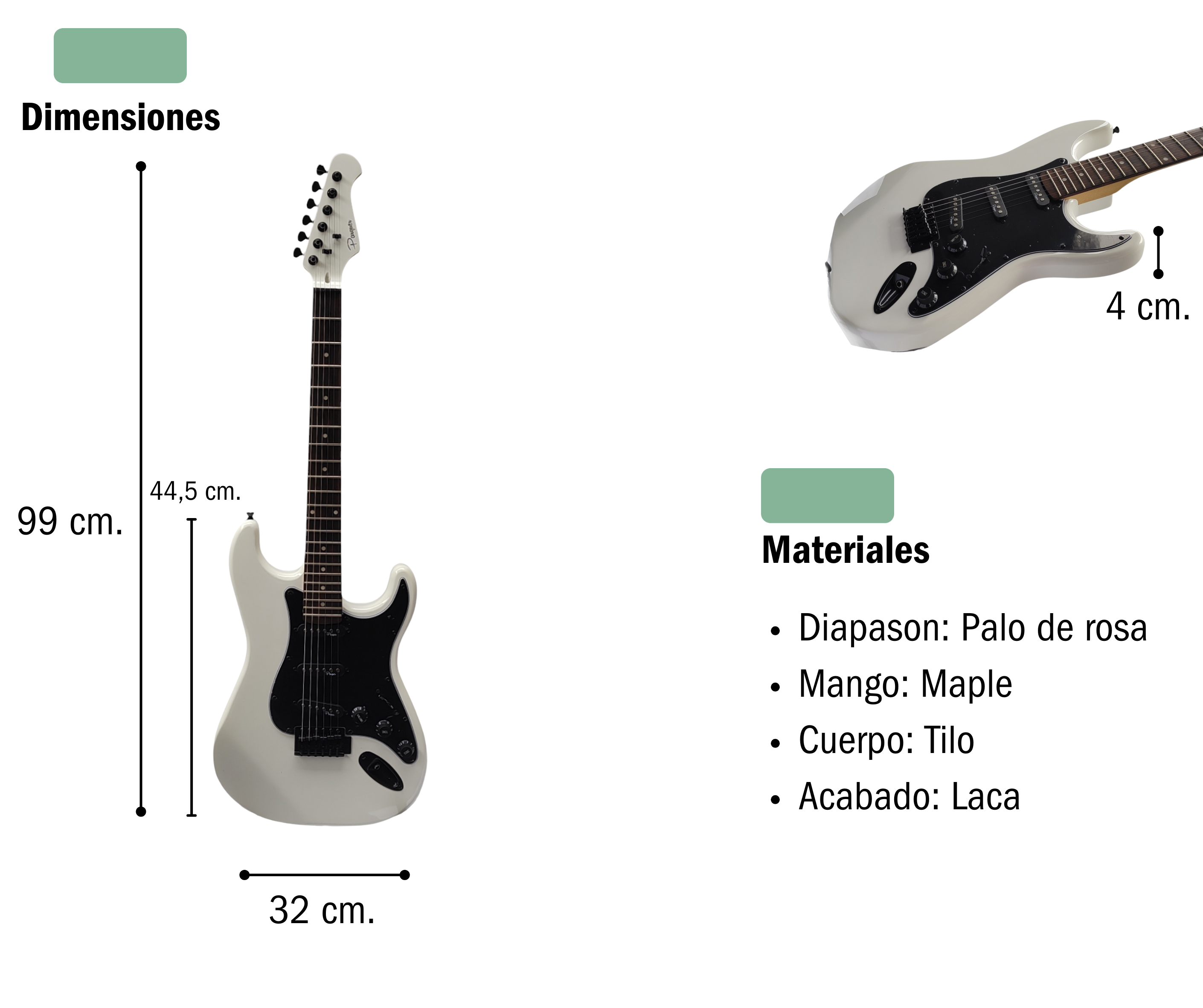Guitarra Electrica Stratocaster Parquer Blanco Con Funda - Imagen 4