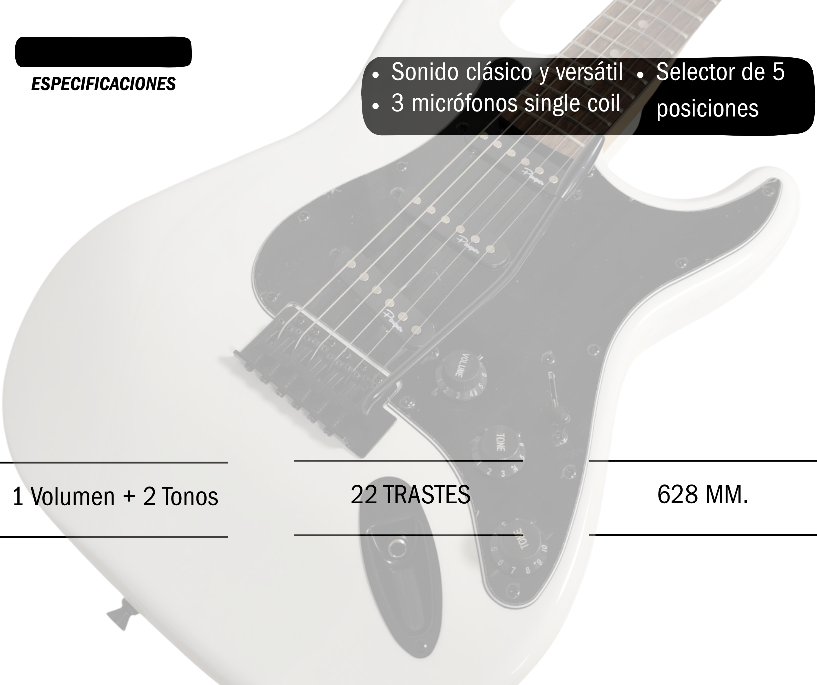 Guitarra Electrica Stratocaster Parquer Blanco Con Funda - Imagen 5