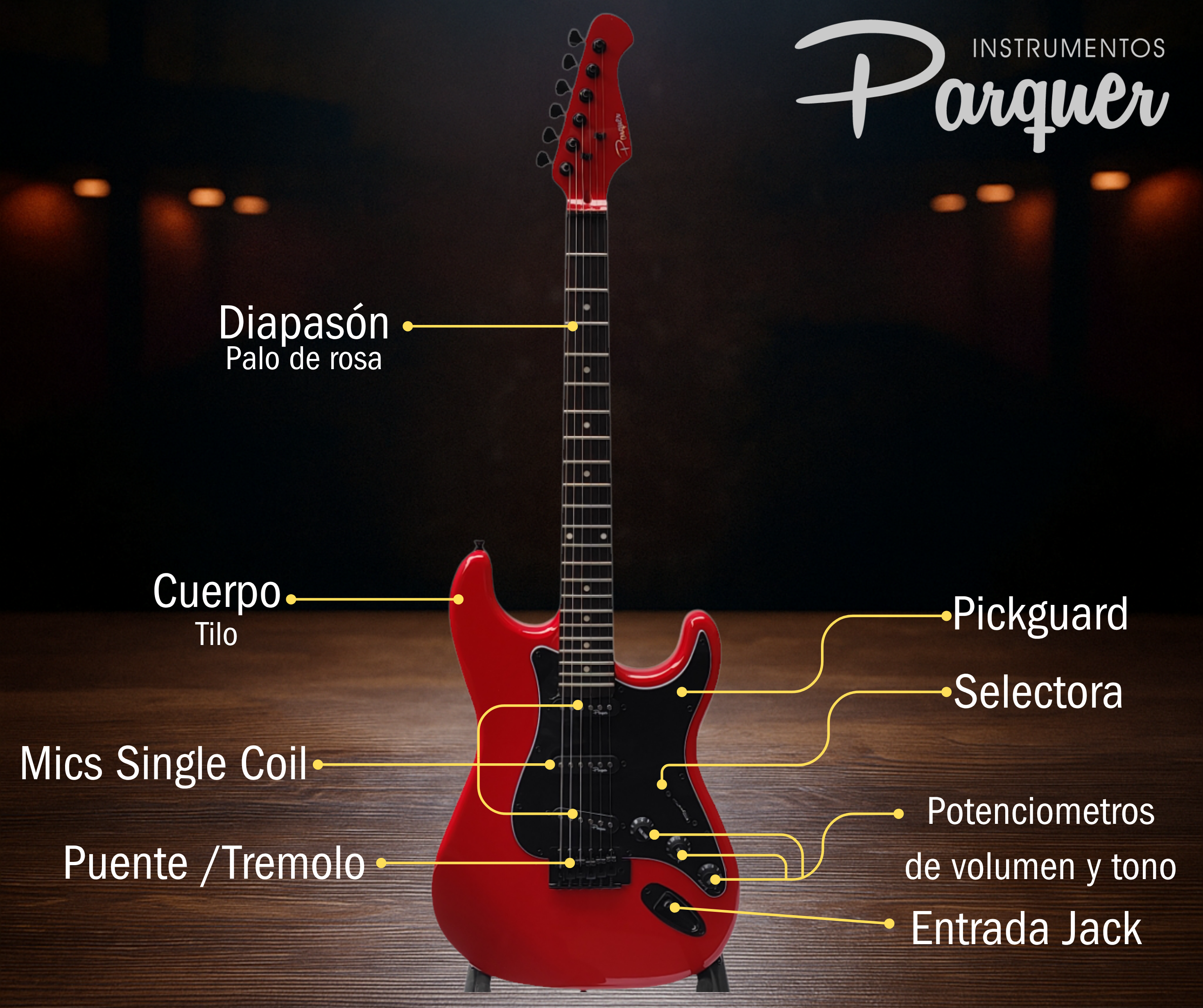 Guitarra Electrica Stratocaster Parquer Rojo Con Funda - Imagen 2
