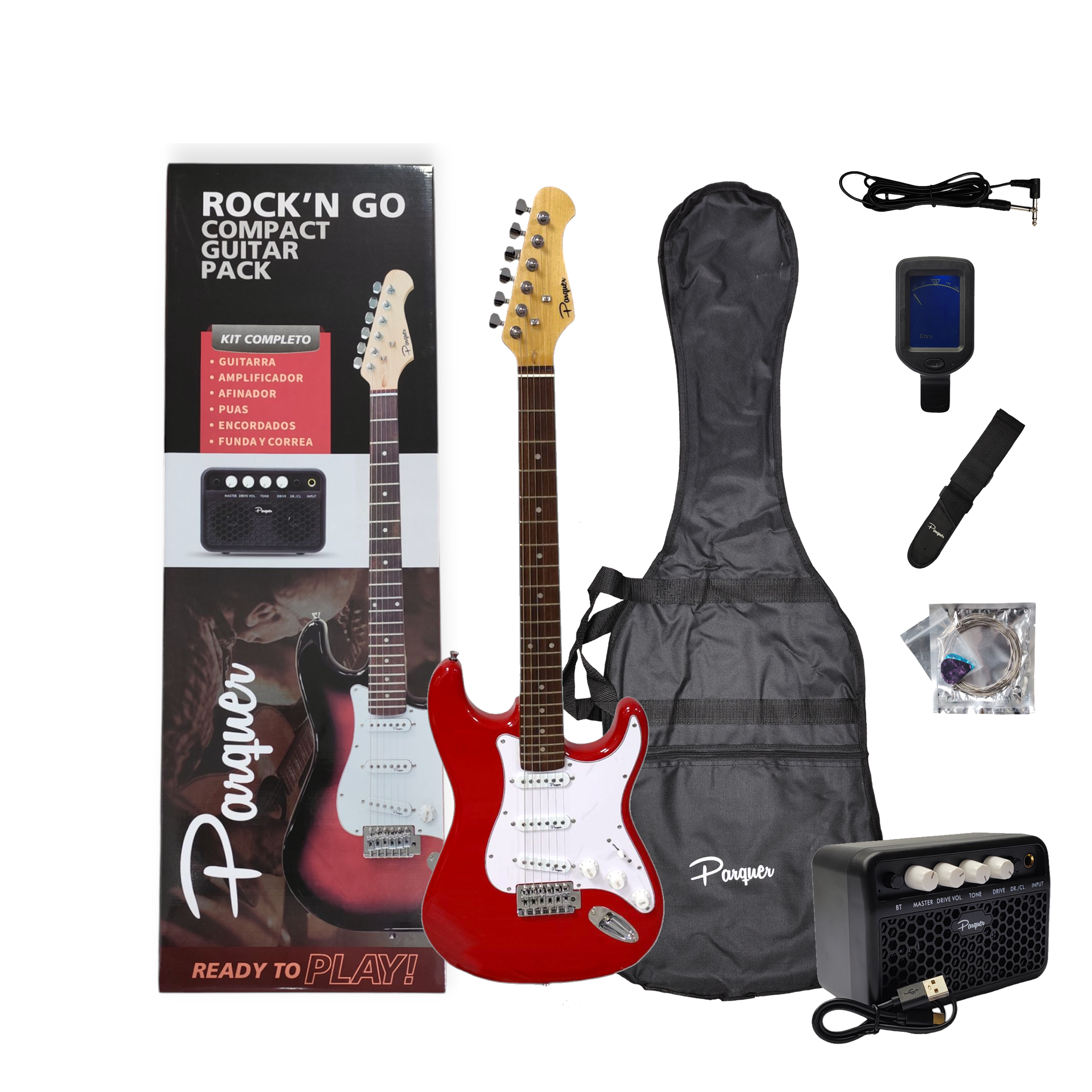 Combo Guitarra Electrica Strato Roja Parquer Amplificador 5w