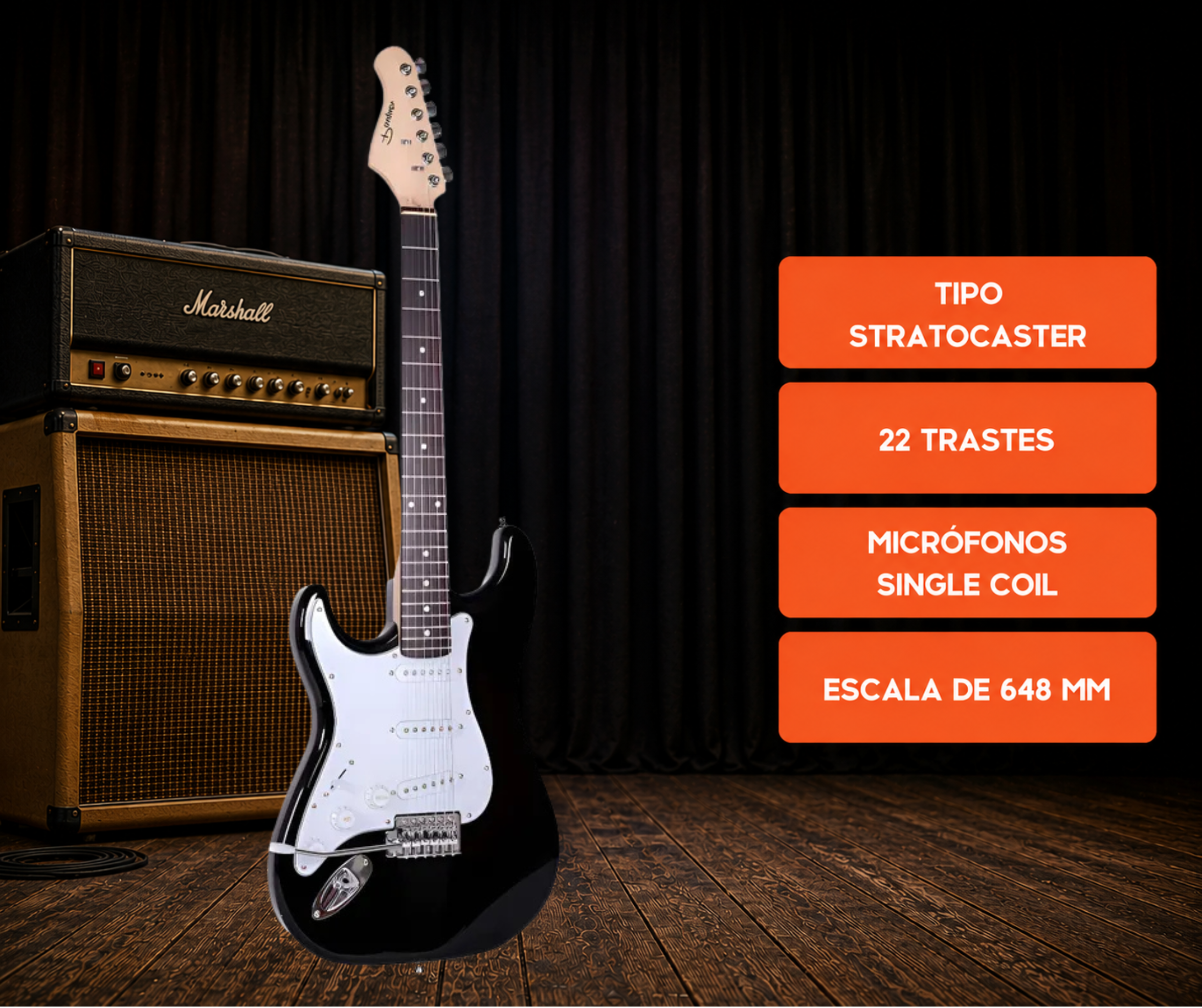 Guitarra Electrica Parquer Stratocaster Negro Para Zurdos C/ Funda - Imagen 2