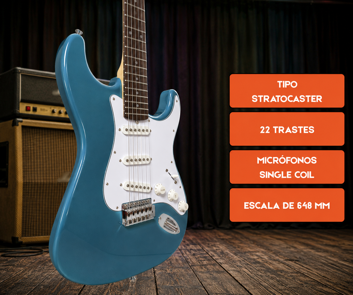 Combo Guitarra Electrica Strato Celeste Parquer Amplificador 10w - Imagen 2