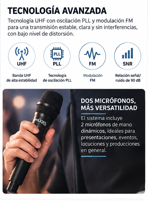 Microfono Inalambrico Hugel Dual Uhf Jru680d - Imagen 5