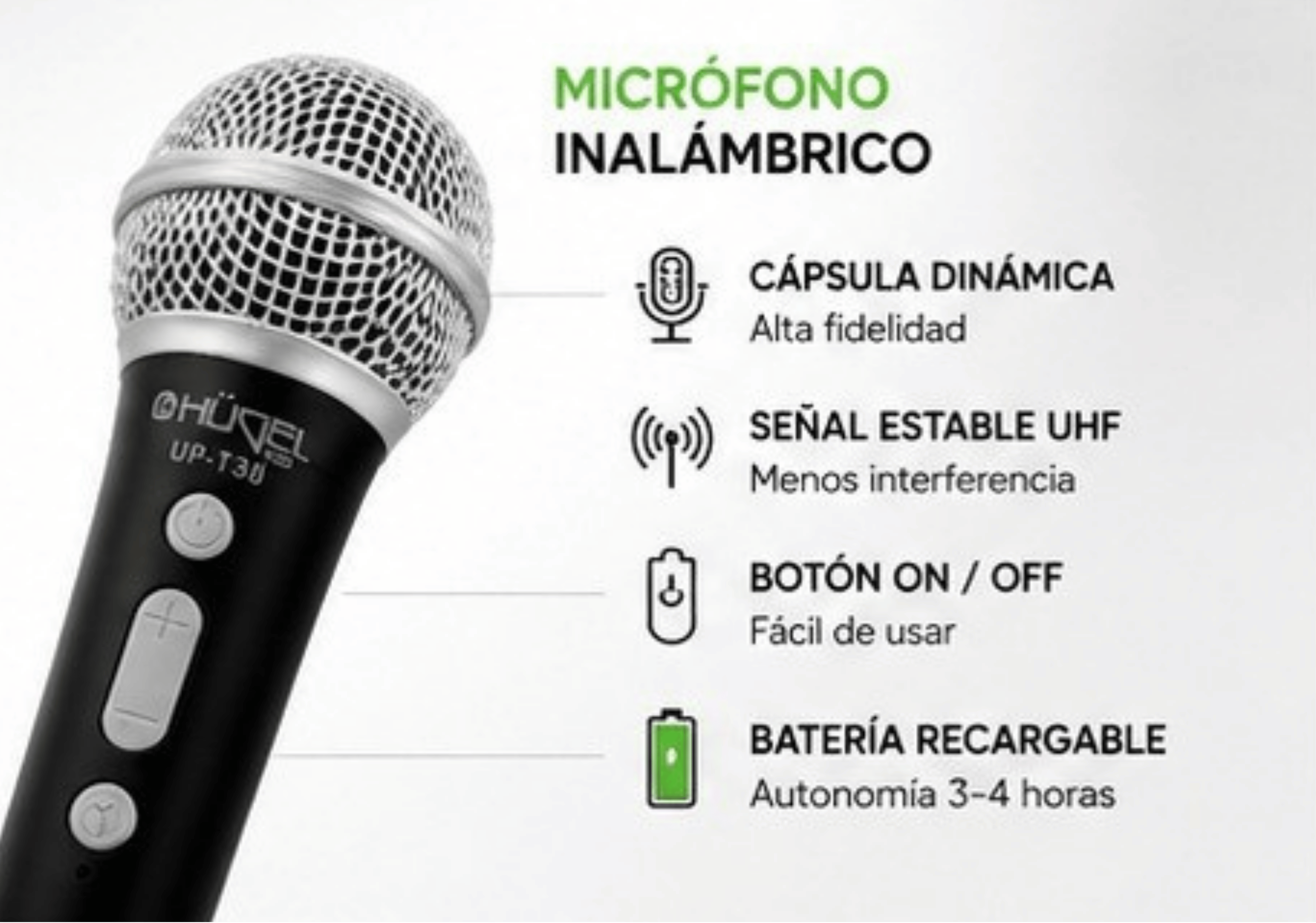 Microfono Inalambrico Hugel Karaoke Uhf Cargador - Imagen 8