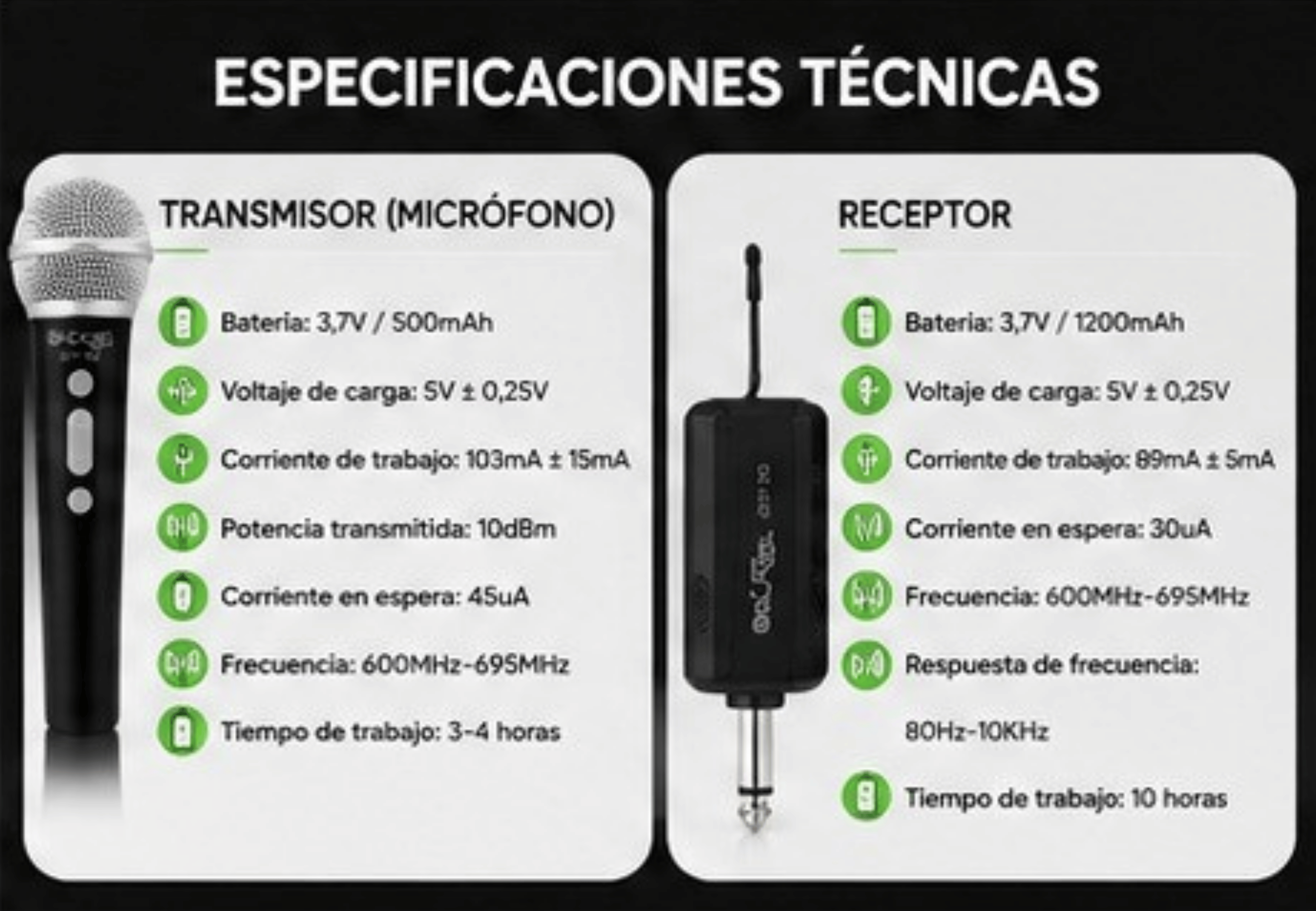 Microfono Inalambrico Hugel Karaoke Uhf Cargador - Imagen 5