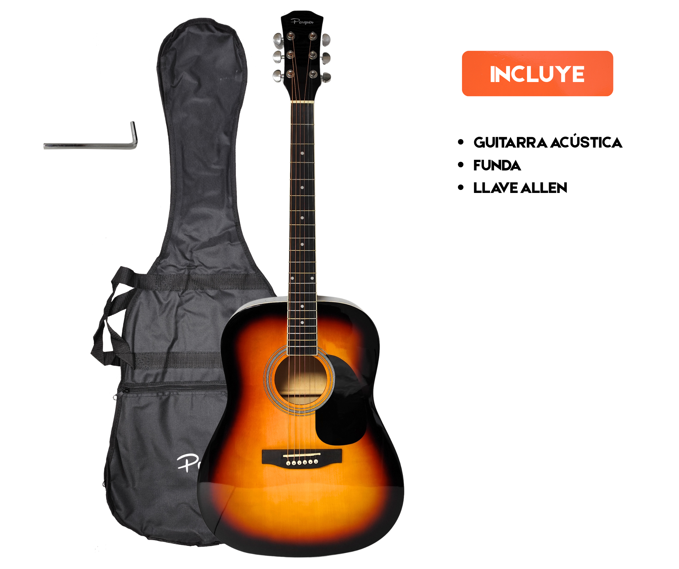 Guitarra Acustica de 41 Pulgadas Parquer Sunburst con Funda - Imagen 2