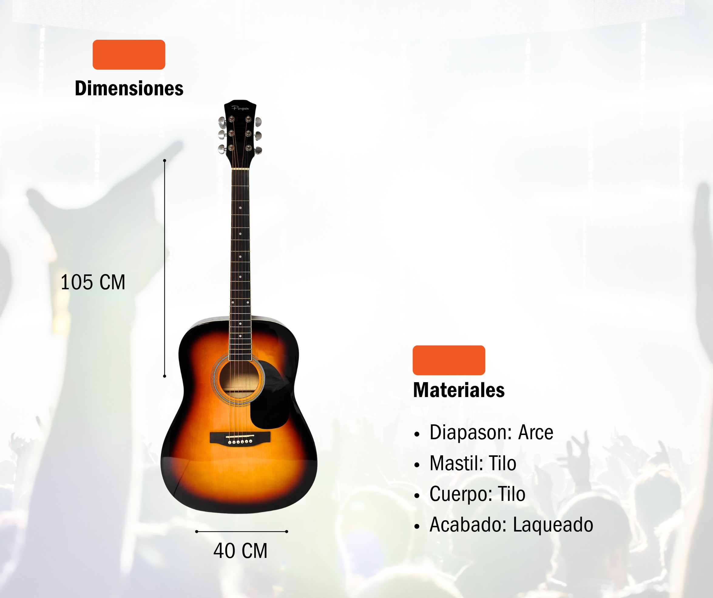 Guitarra Acustica de 41 Pulgadas Parquer Sunburst con Funda - Imagen 4