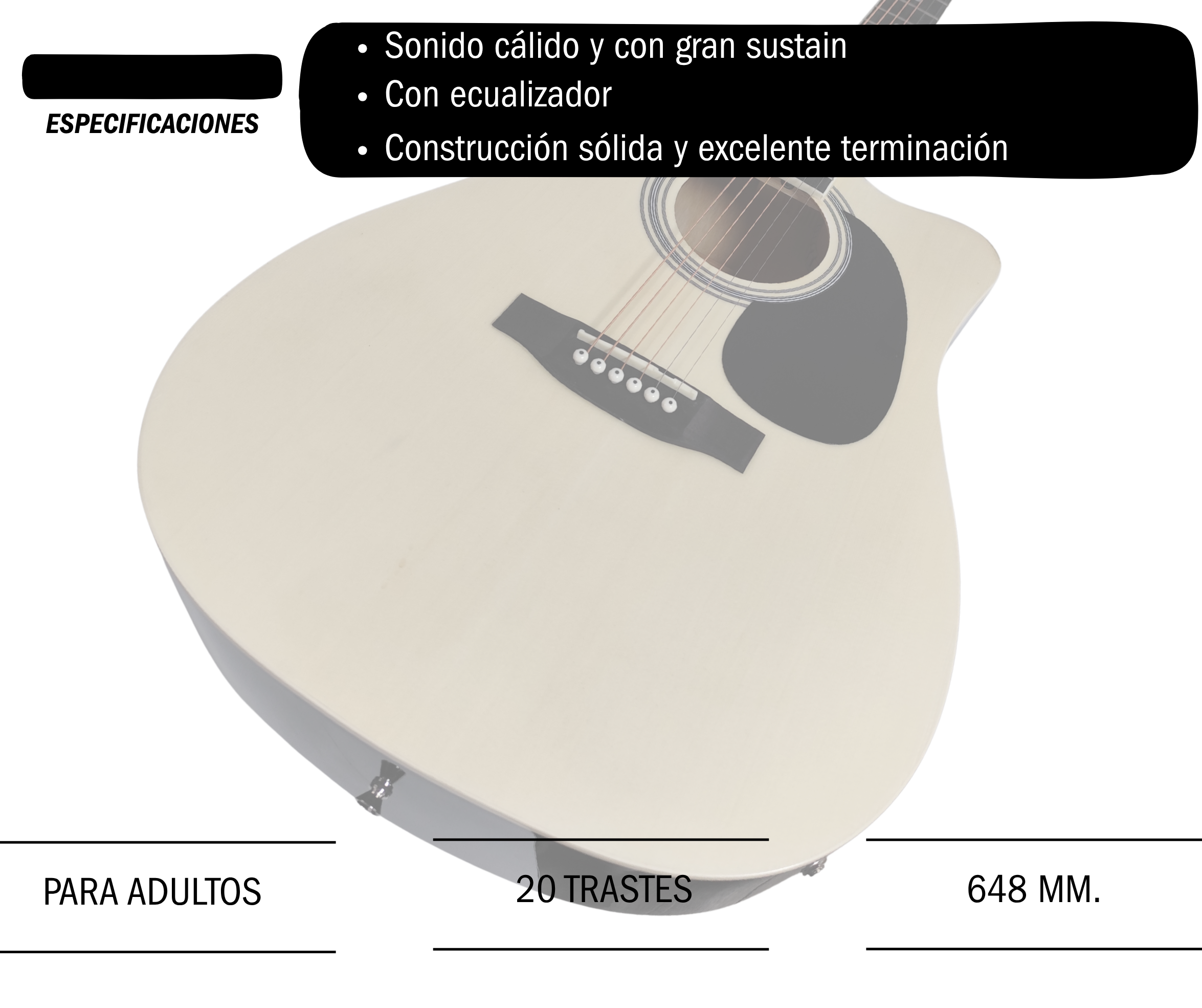 Guitarra Electroacustica Parquer Con Corte Eq3 Natural - Imagen 3