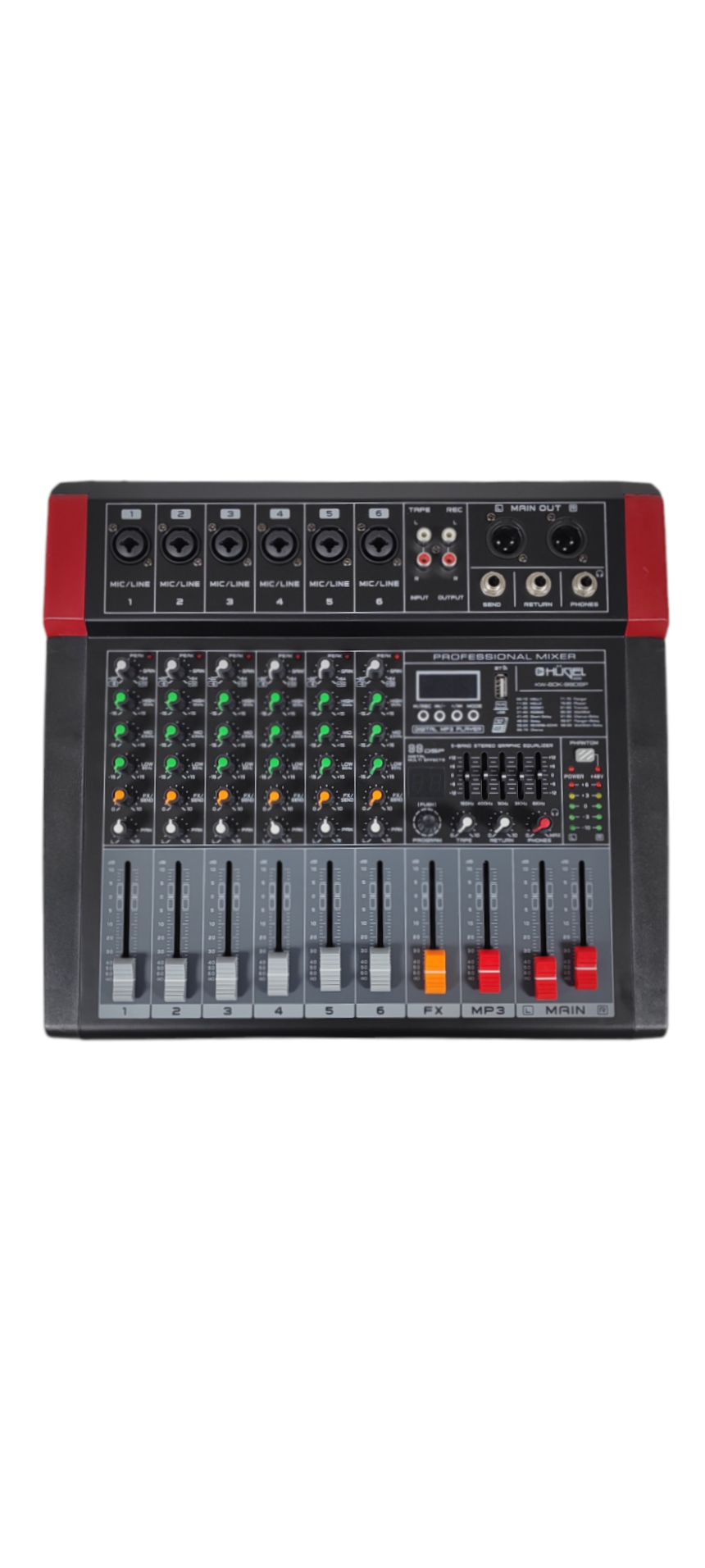 Consola Mixer Potenciada Hugel 6 Canales Fx Bt Audio 99dsp
