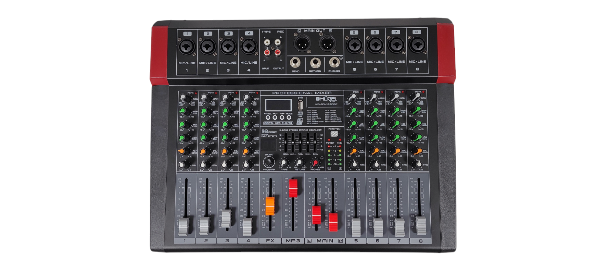 Consola Mixer Potenciada Hugel 8 Canales Fx Bt Audio 99dsp