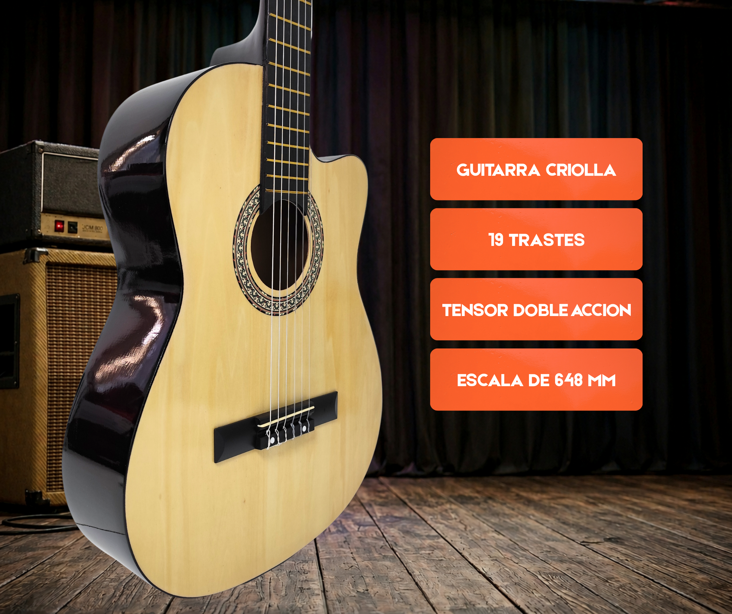 Guitarra Clasica Criolla con Corte Parquer 39" con Funda - Imagen 3